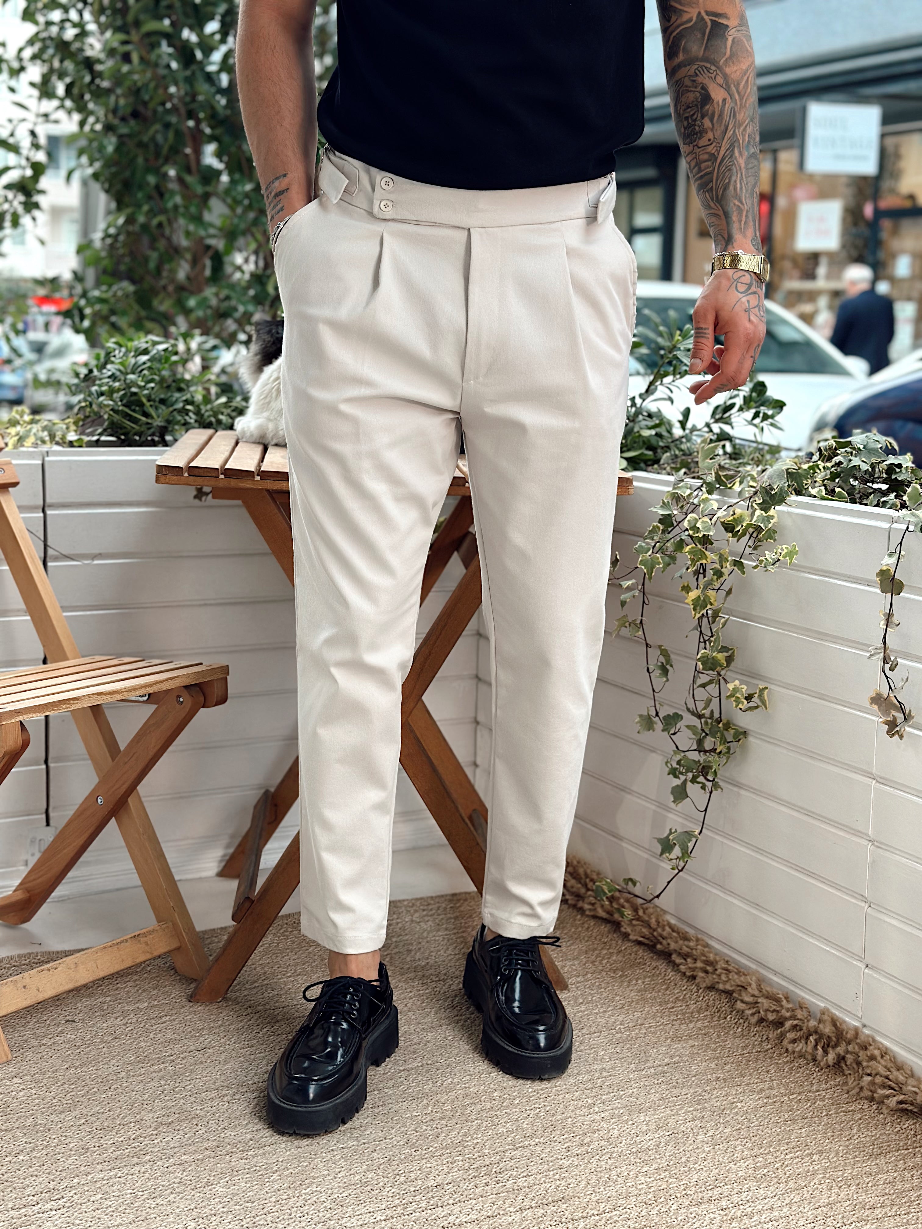 MP2640 - Yüksek Bel Çift Düğmeli İtalyan Kesim Pantolon Taş