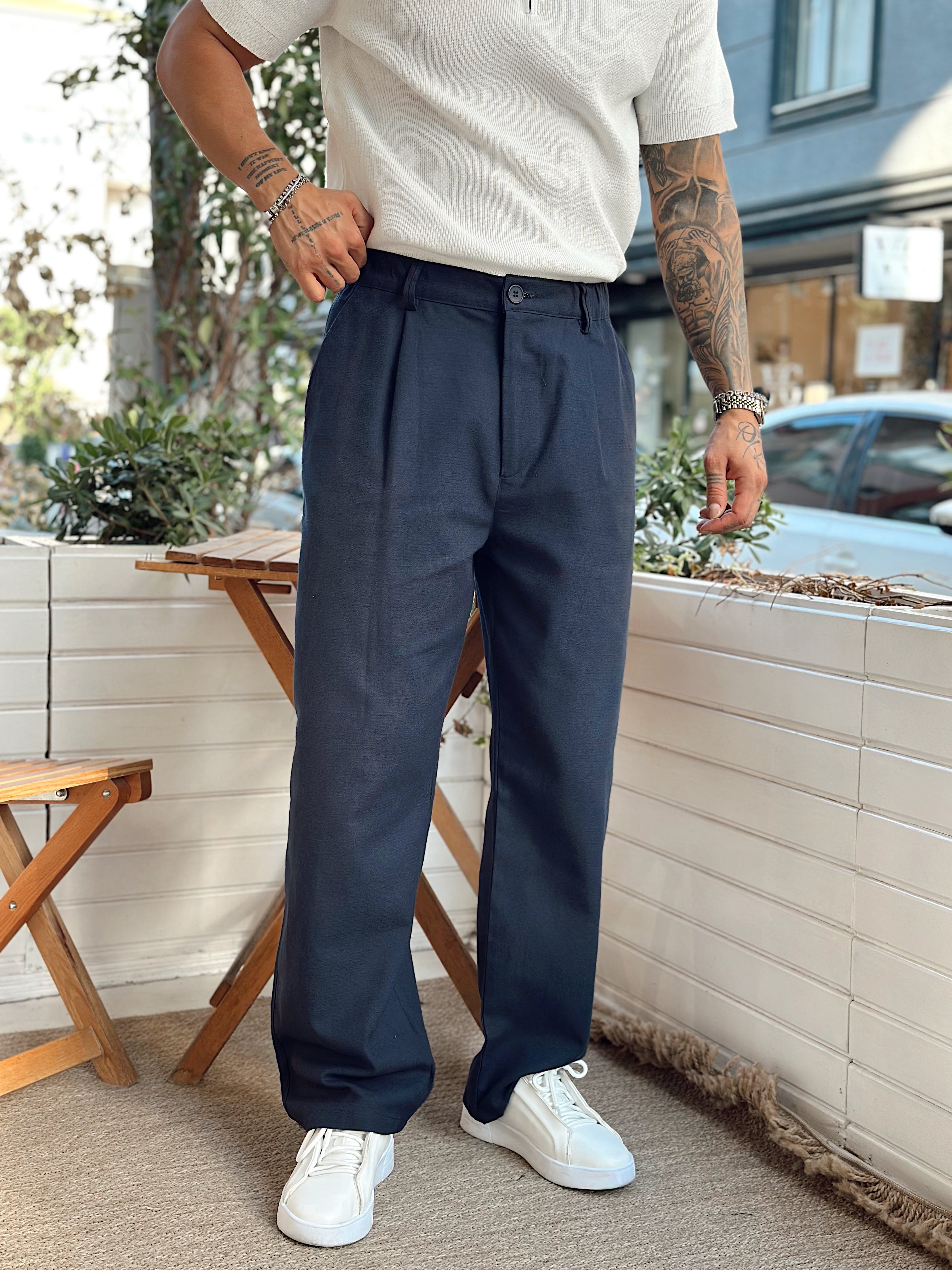 MP3065 - Baggy Pileli keten Pantolon laci