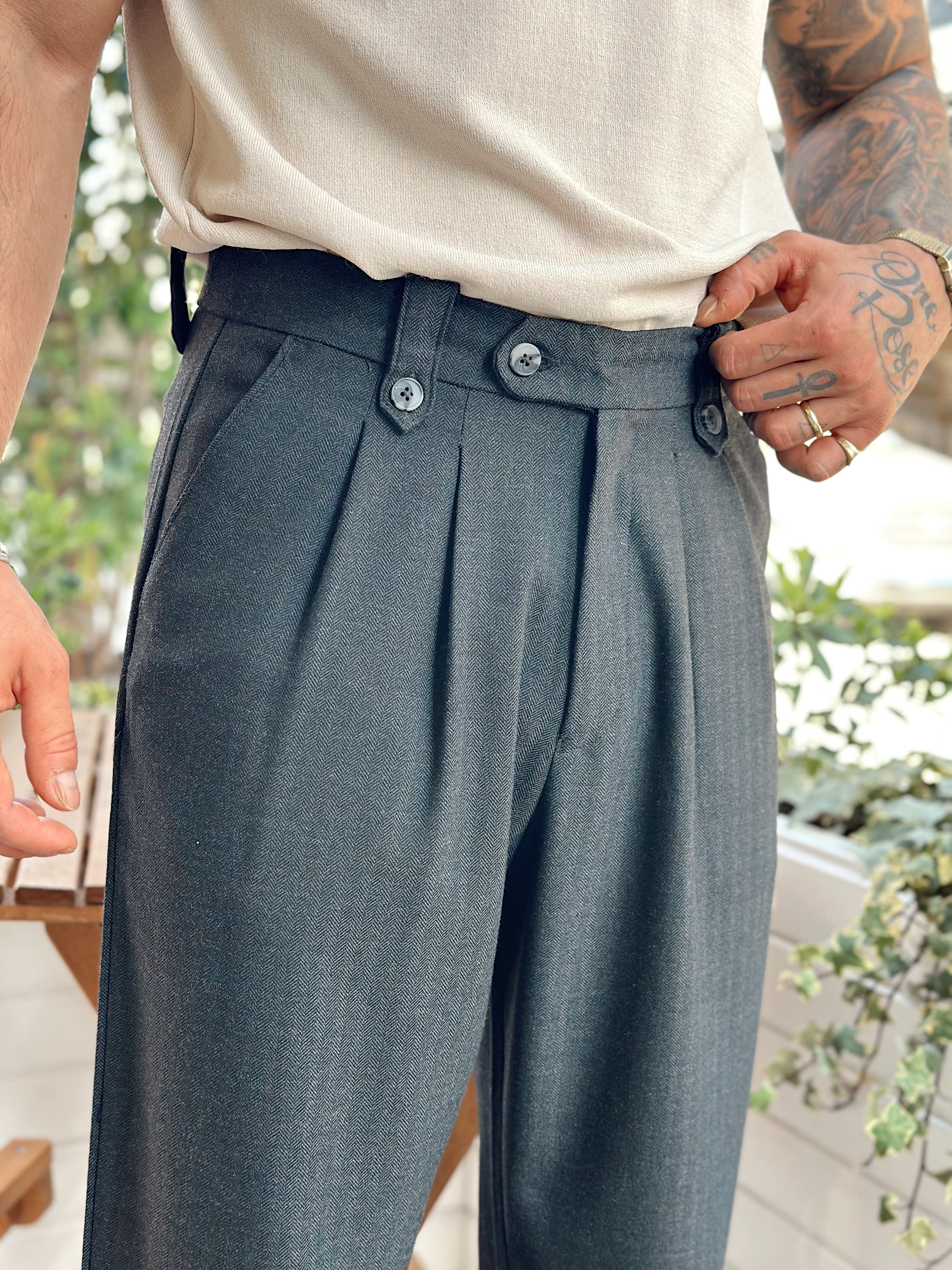 MP2830 - Kemer Detaylı Baggy Pileli Kumaş Pantolon antrasit