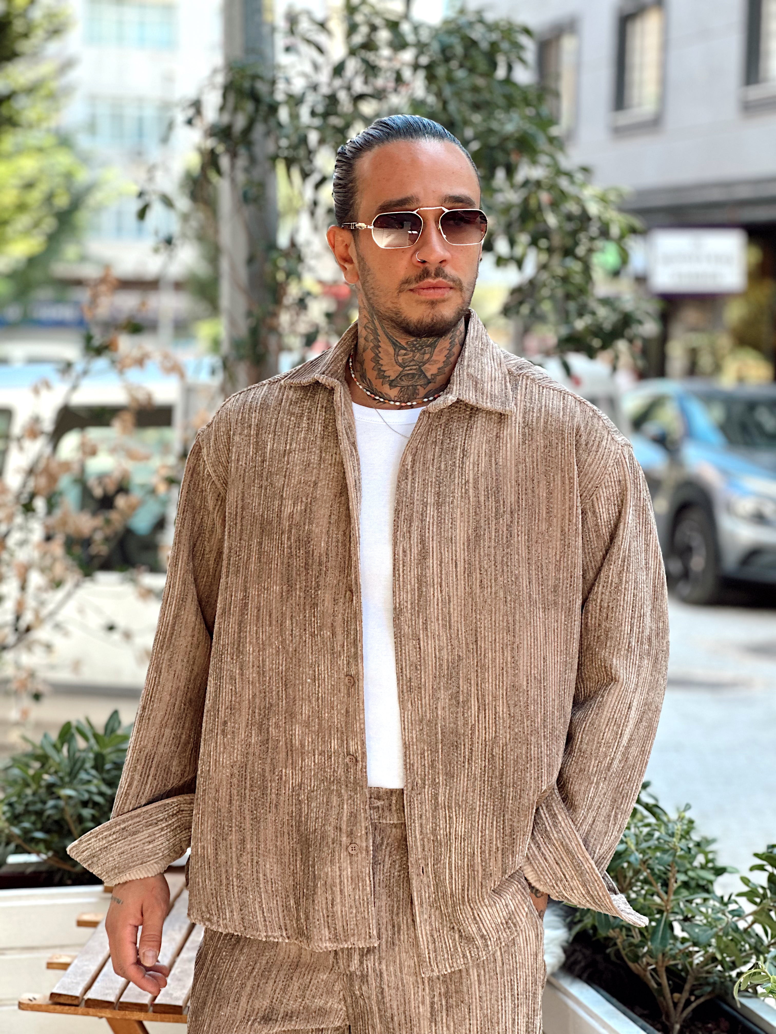 MT4010 - Efektli Oversize Kadife Alt-Üst Takım kahve