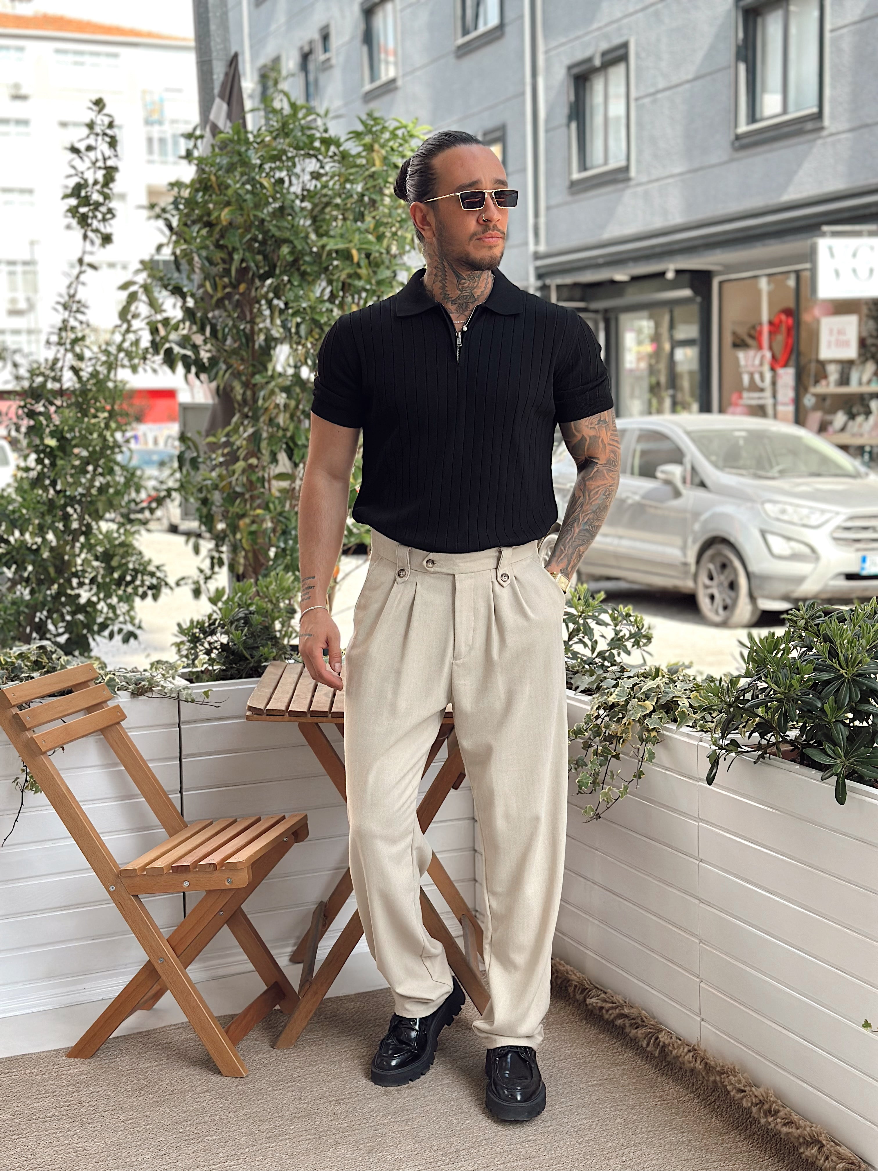 MT2826 - Yakası Fermuarlı Full Likralı Polo Yaka T-Shirt siyah