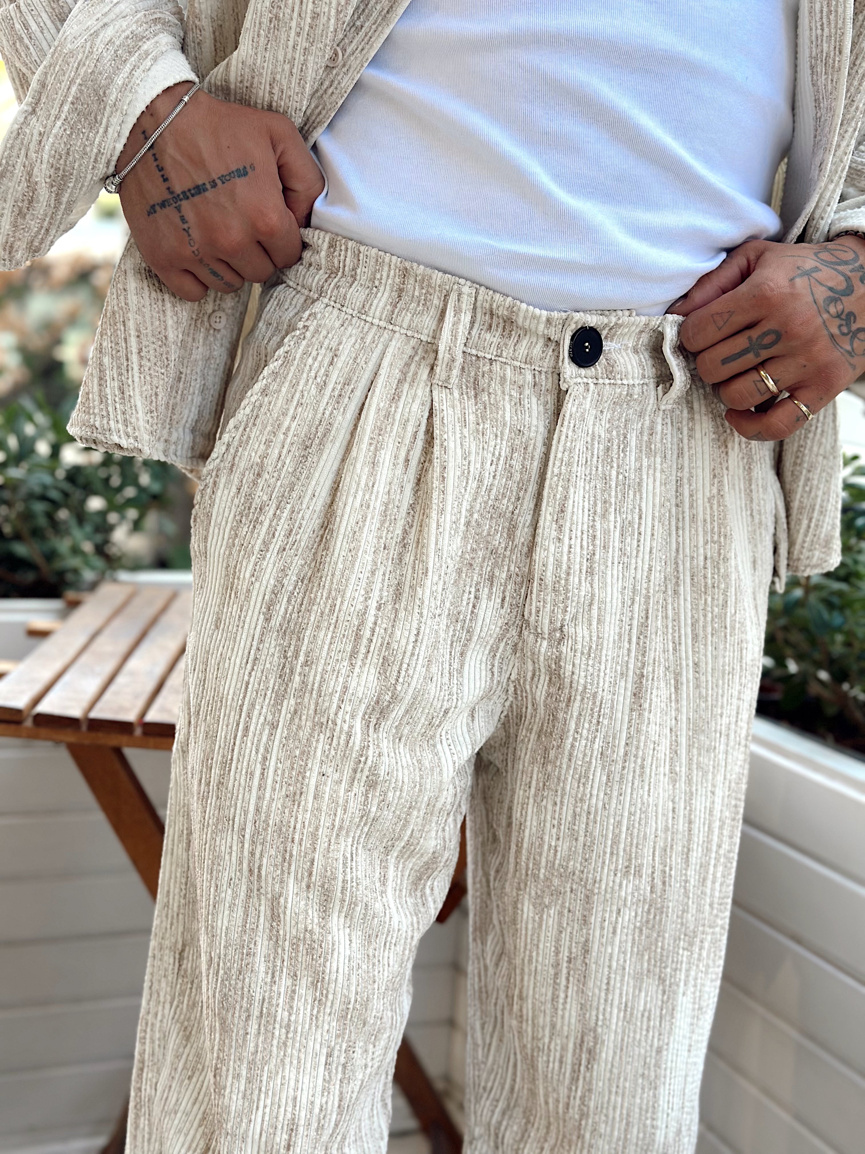 MT4010 - Efektli Oversize Kadife Alt-Üst Takım krem