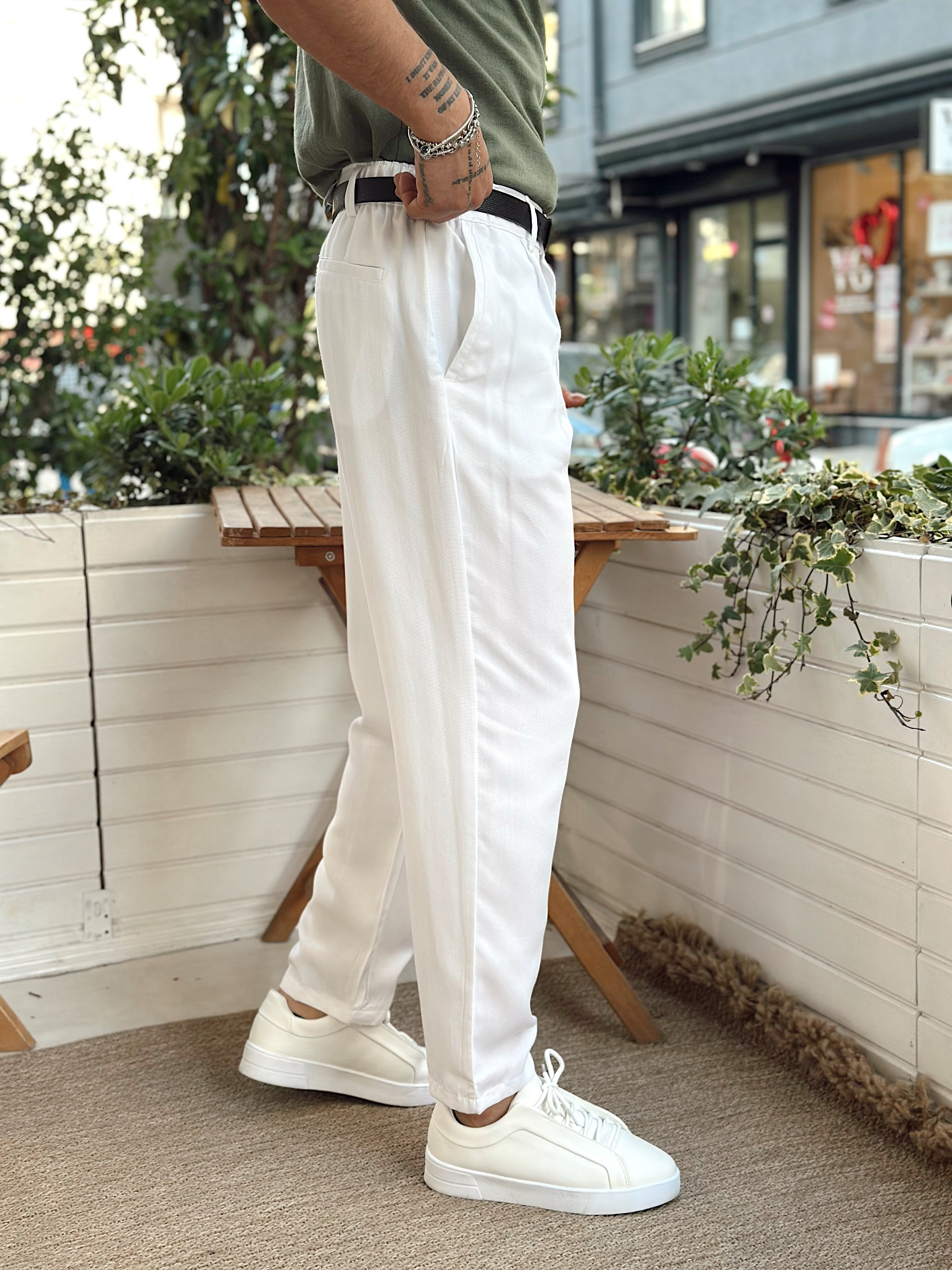 MP2882 - İtalyan Kesim Pileli Gabardin Pantolon beyaz
