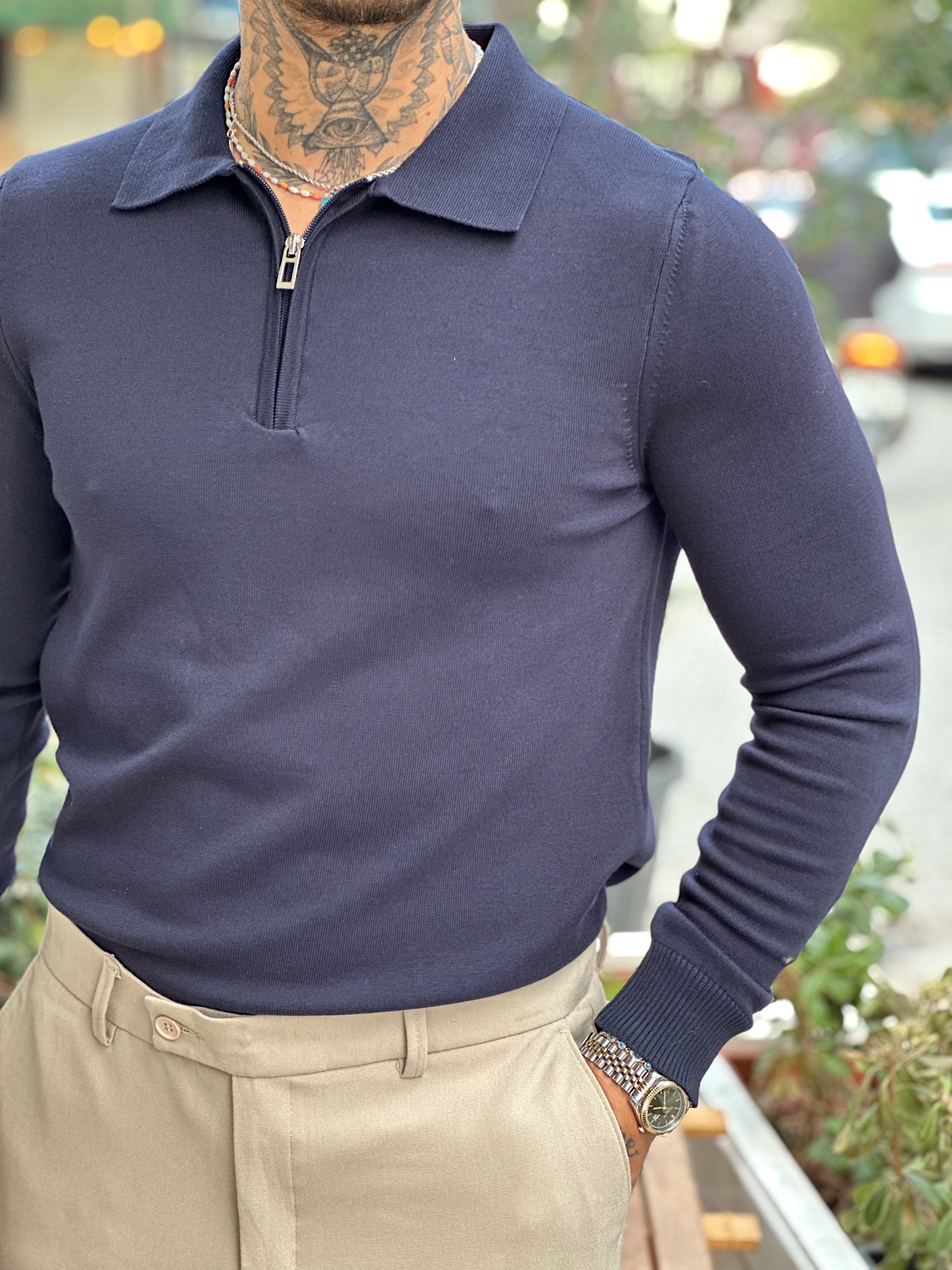 MS4089 - Yakası Fermuarlı Basic Sweatshirt laci