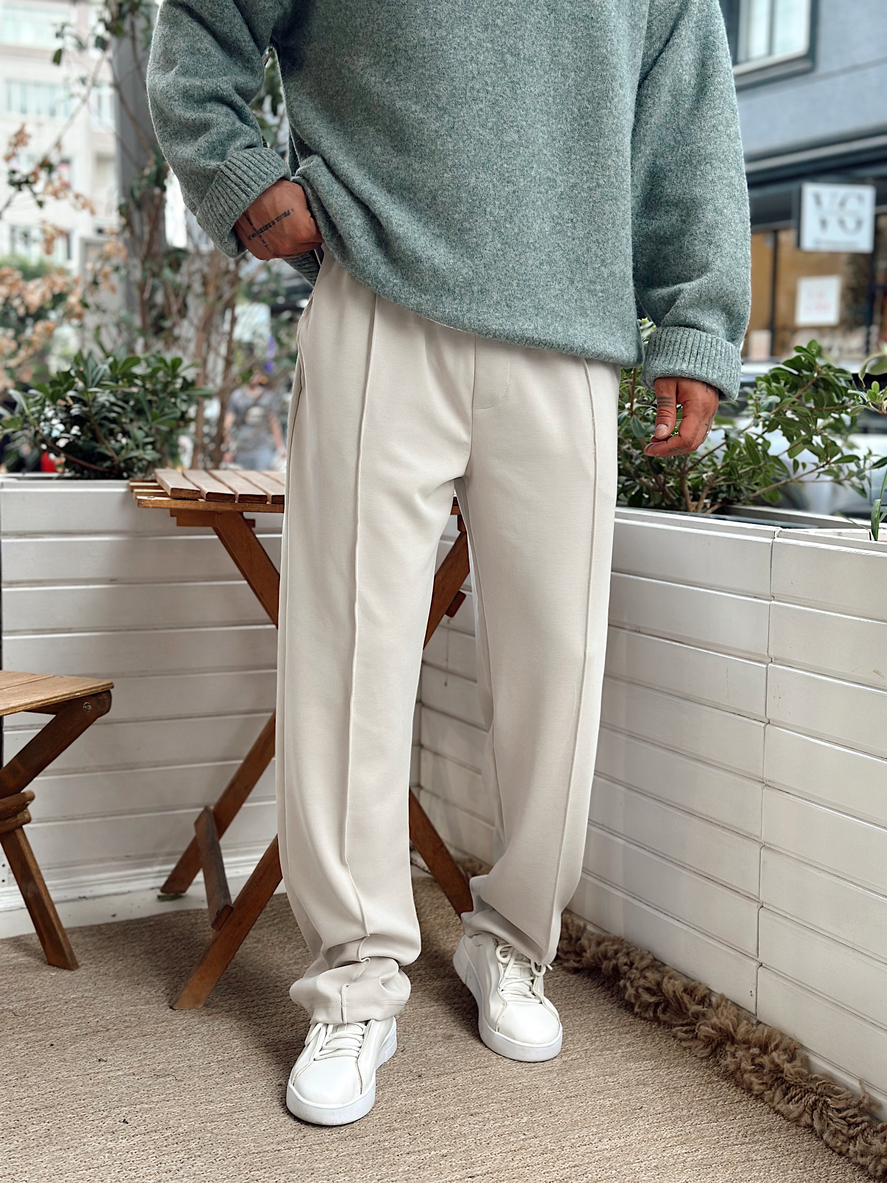 MP4025 - Modal Kumaş Baggy Pantolon Krem