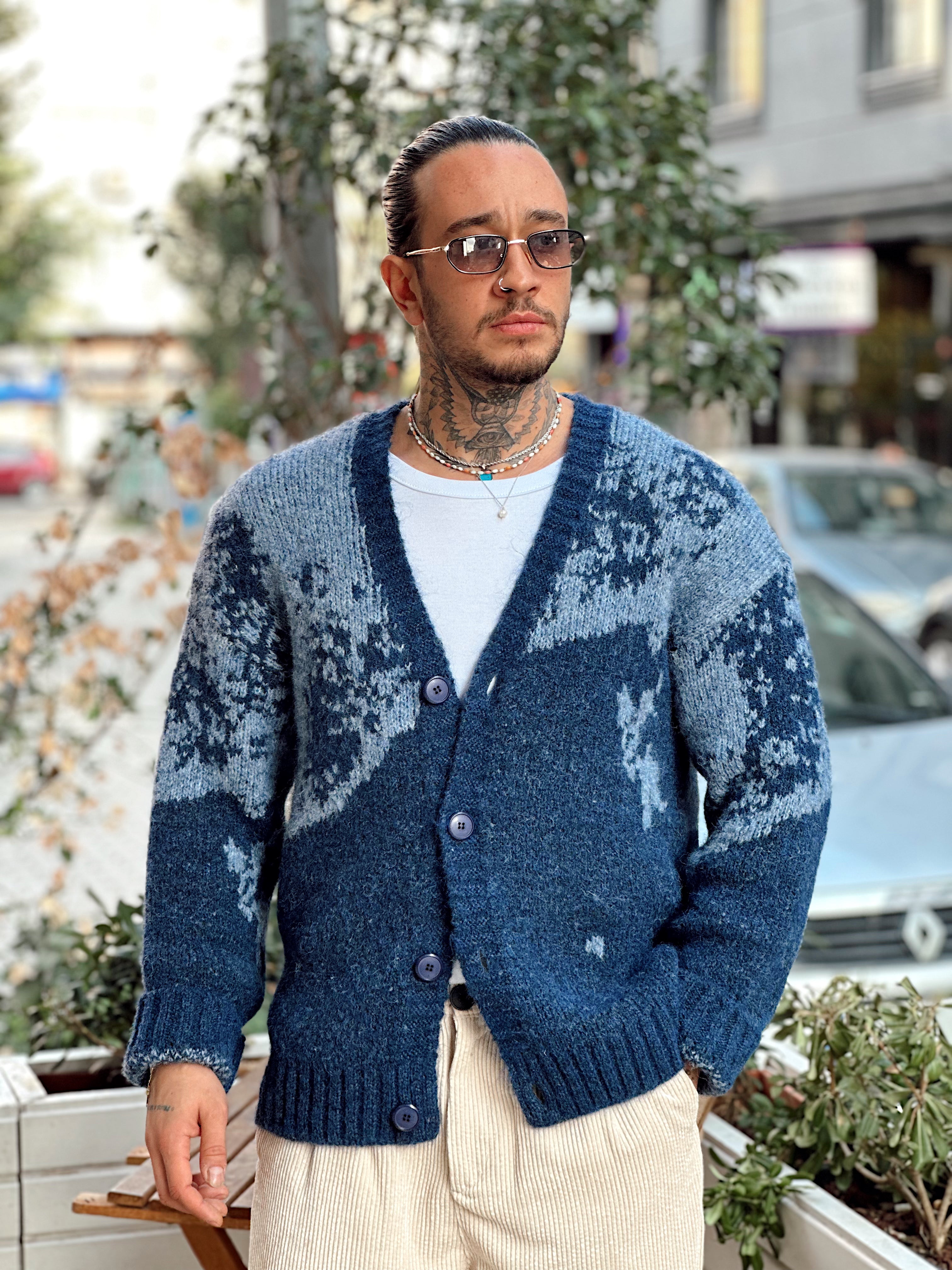MS4084 - Oversize Çift Renk Yün Hırka laci