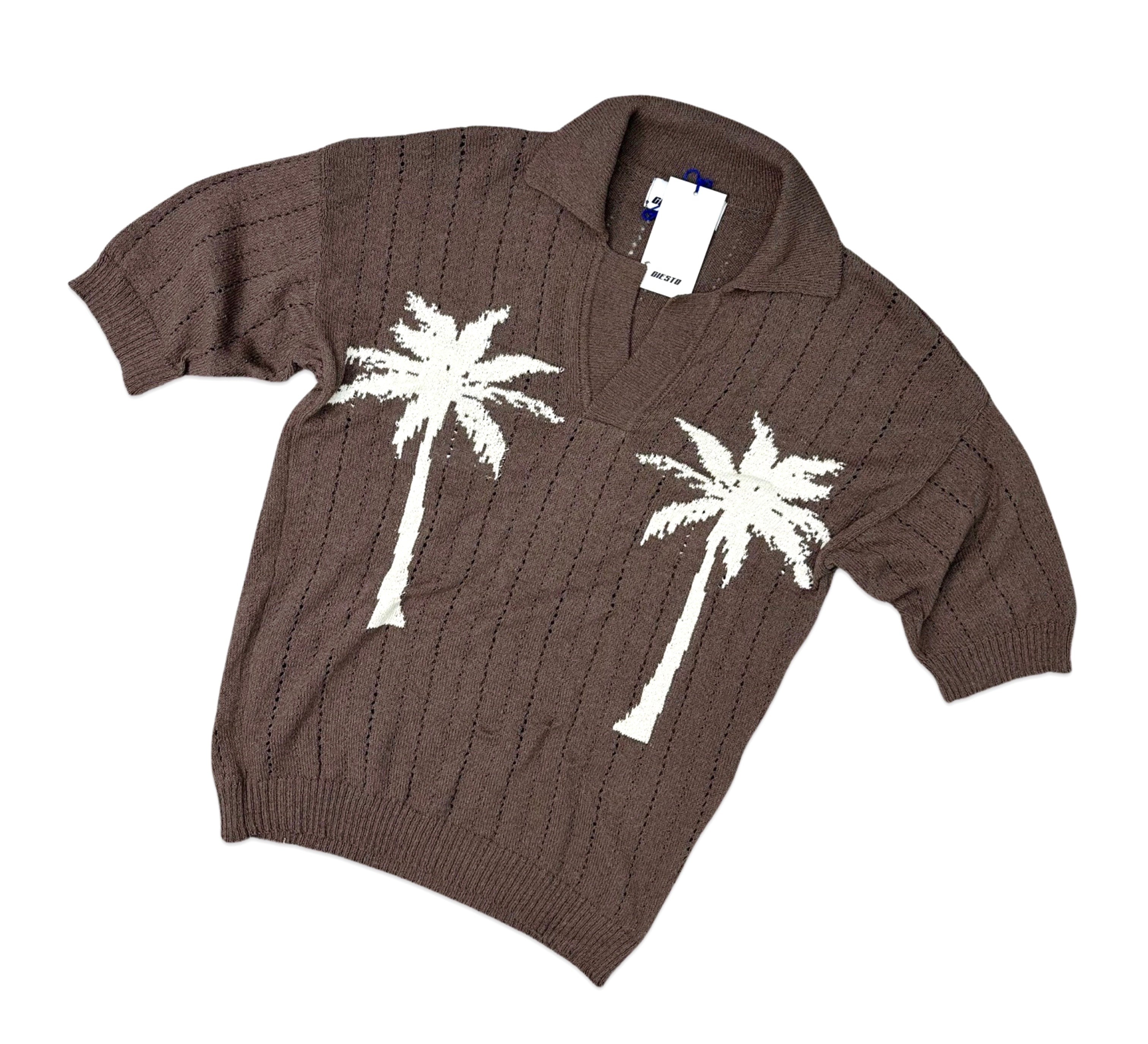 MT1675 - Palmiye Desenli Örme Polo Yaka T-Shirt