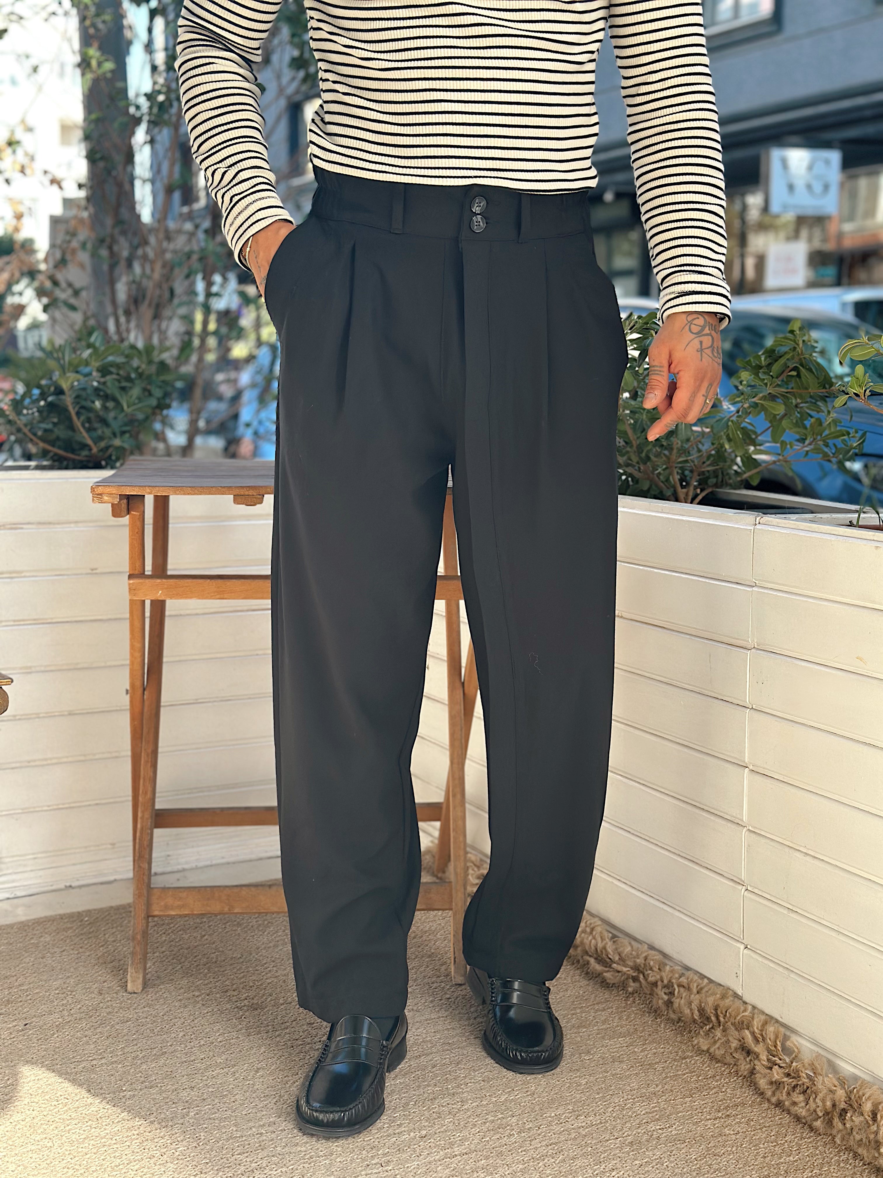 MP4040 - Çift Düğmeli Full Patlı Baggy Pantolon siyah