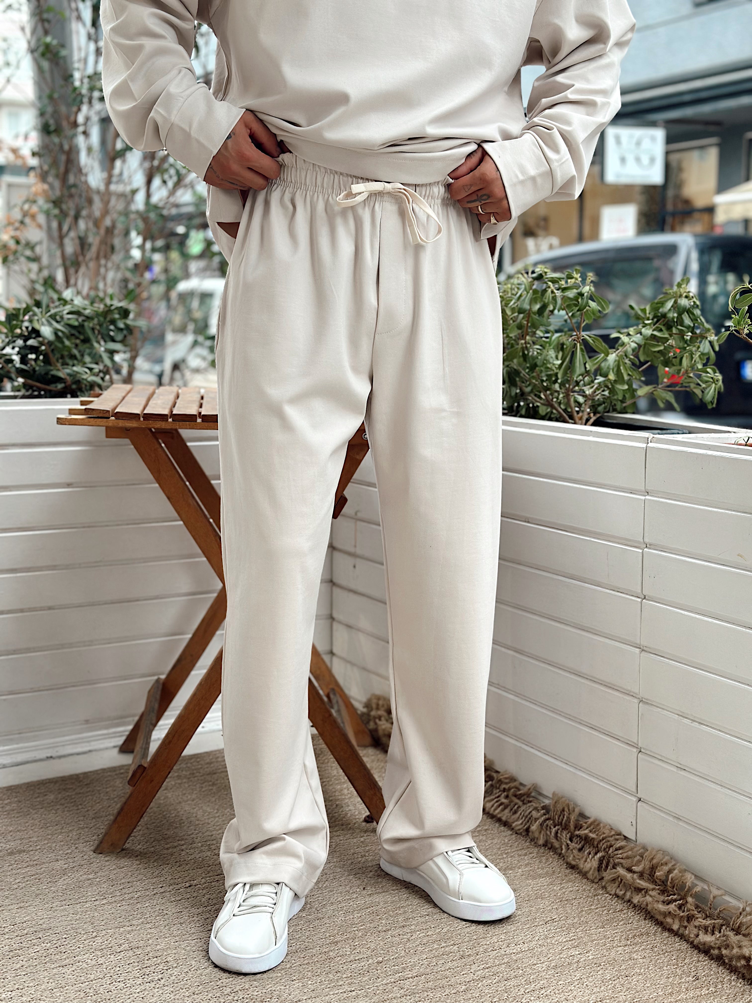 MT4066 - Modal Kumaş Sweatshirt Pantolon Takım krem