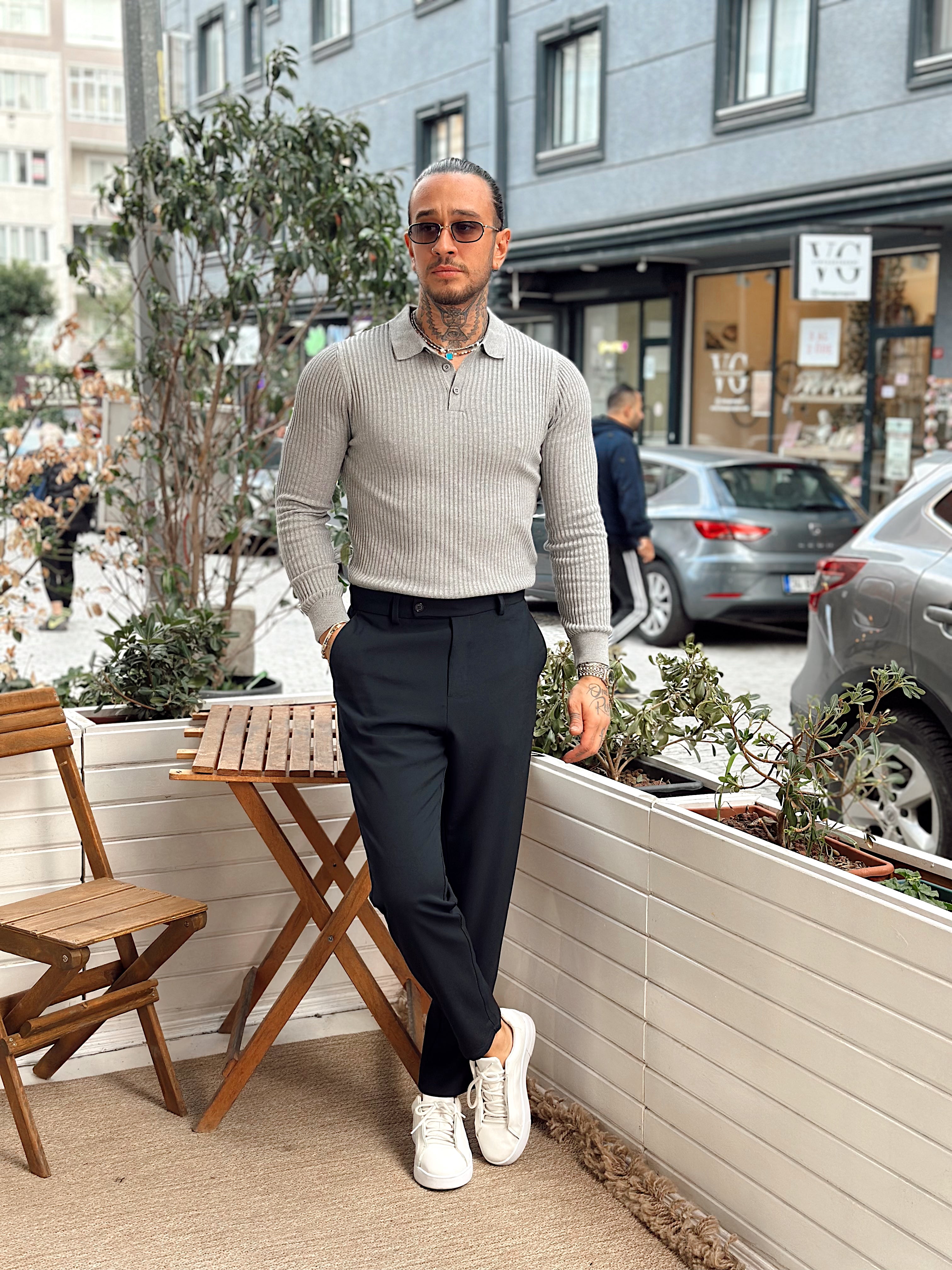 MS4082 - Giesto Fitilli Polo Yaka Sweatshirt gri