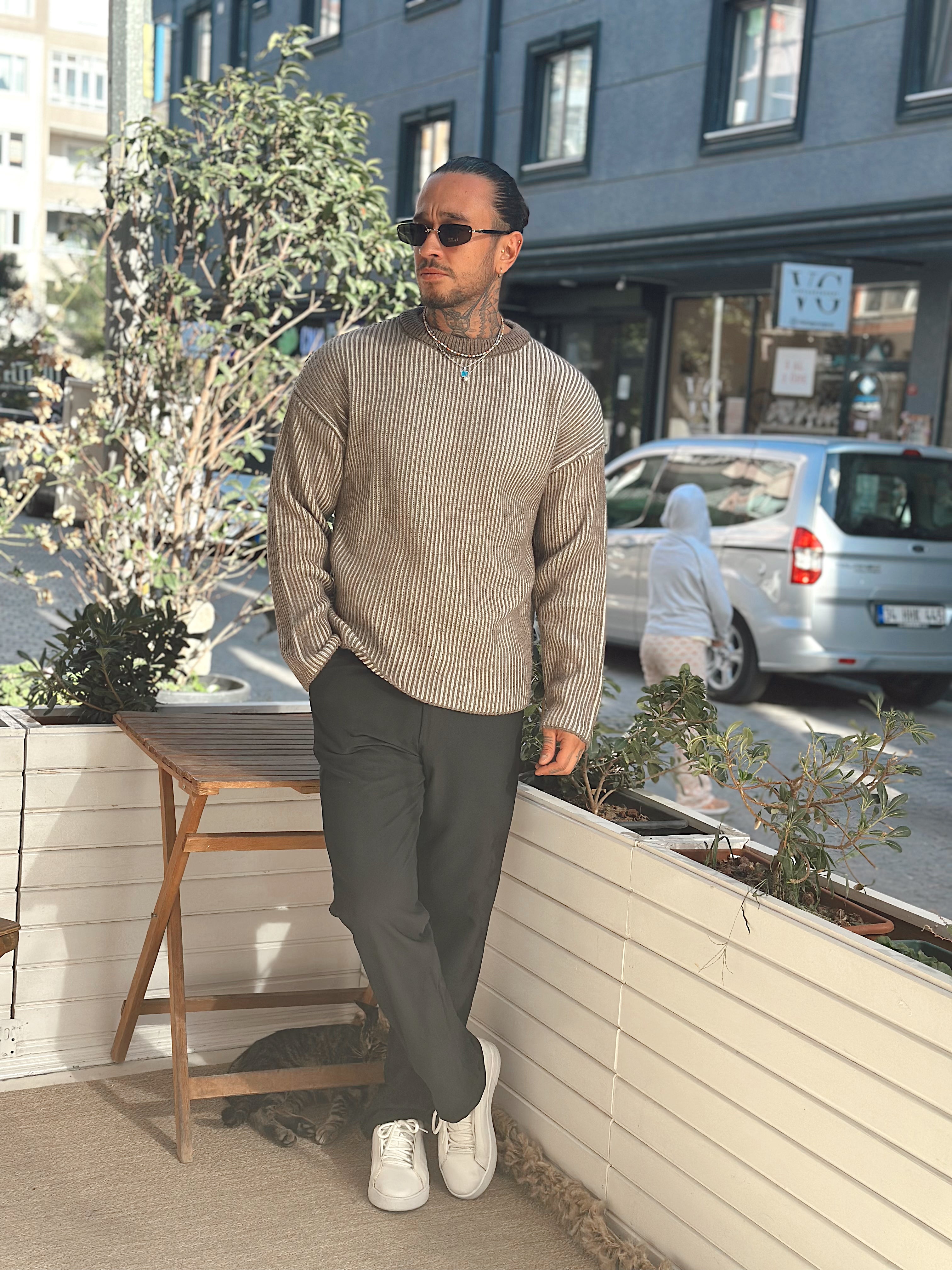 MS4039 - Giesto Fitilli Çift Renk Sweatshirt Kahve