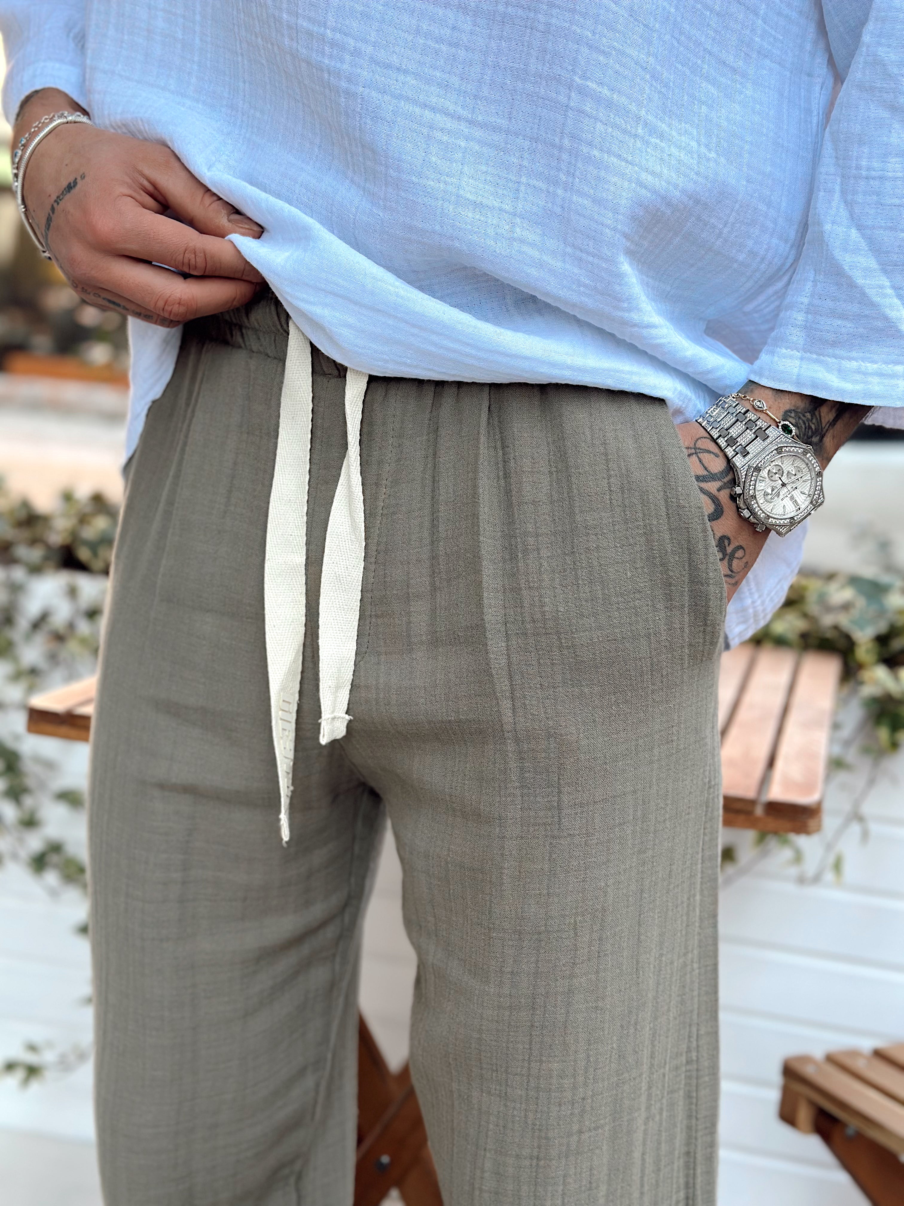 MP2506 - Müslin Kumaş Baggy Pantolon yeşil
