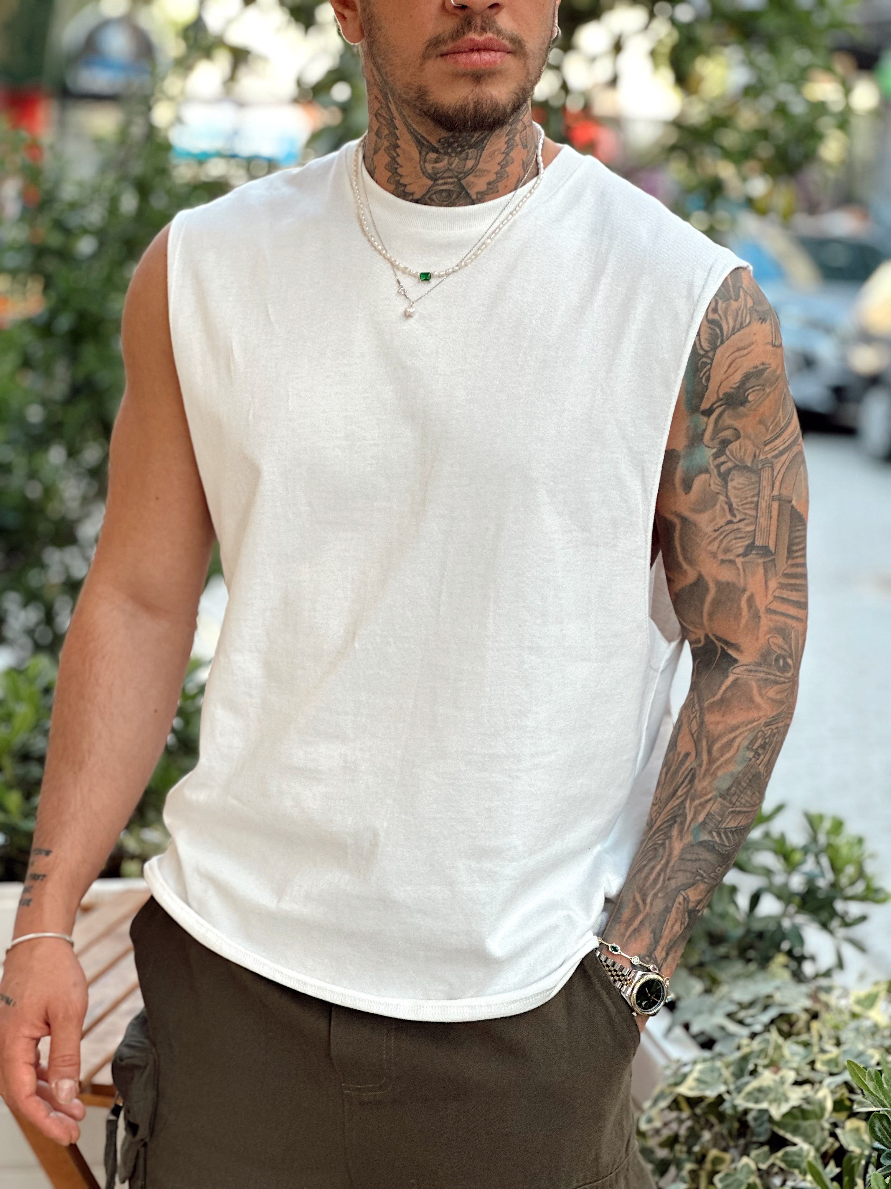 MT2878 - Basic Kolsuz T-Shirt beyaz
