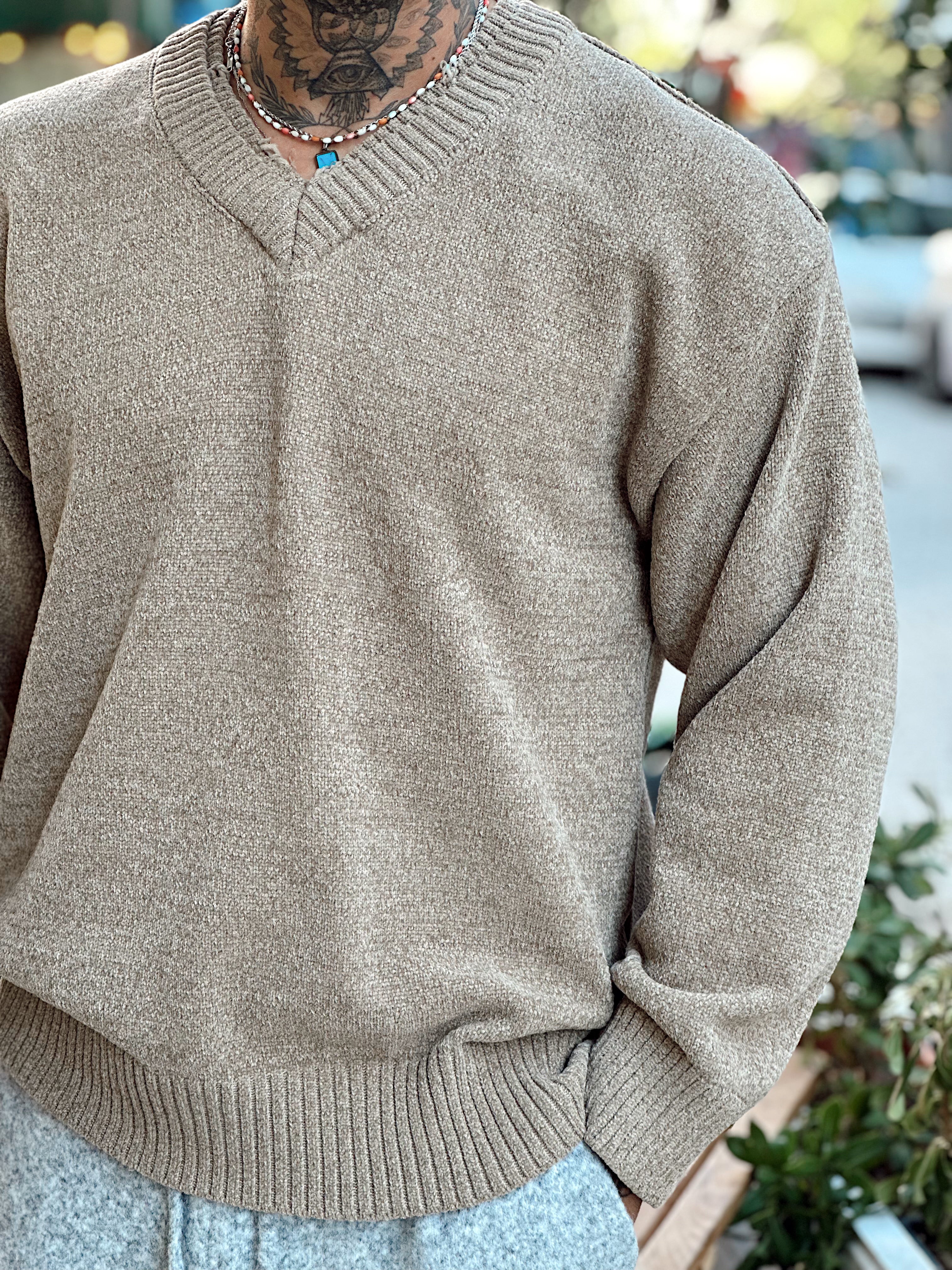 MS4049 - Çift V Yaka Örme Sweatshirt krem