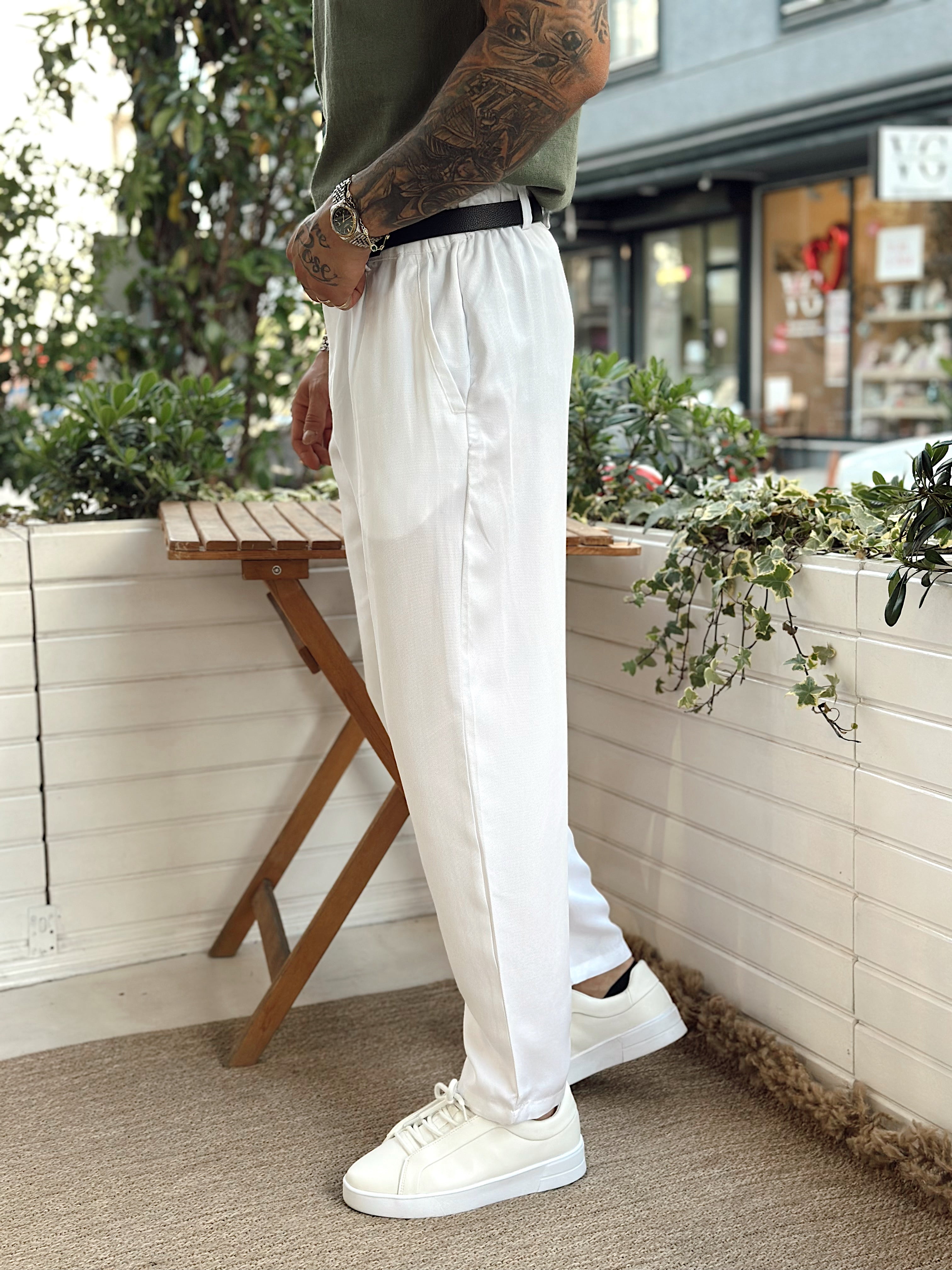 MP2882 - İtalyan Kesim Pileli Gabardin Pantolon beyaz
