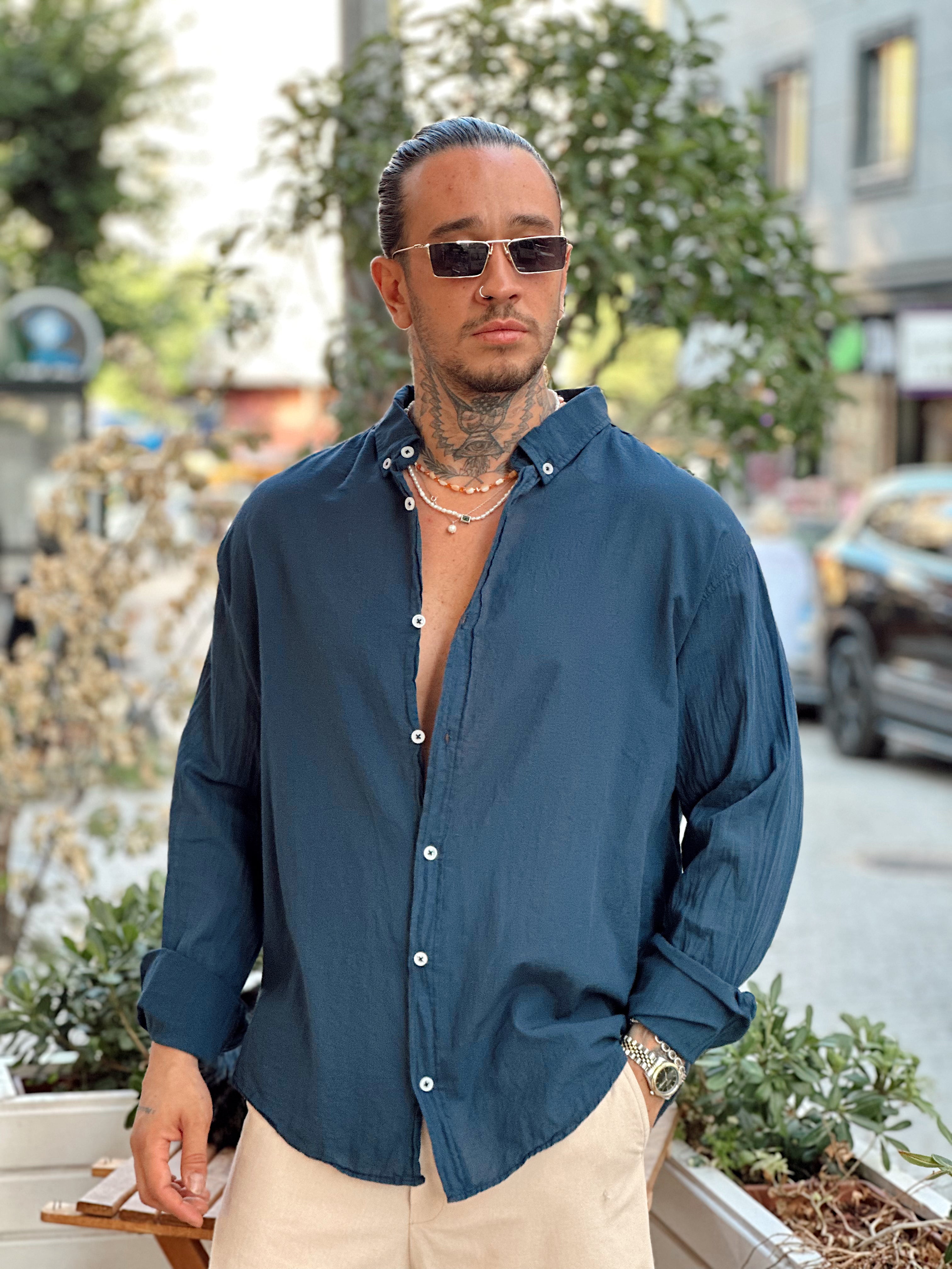 MG3058 -Oversize İnce Keten Gömlek laci