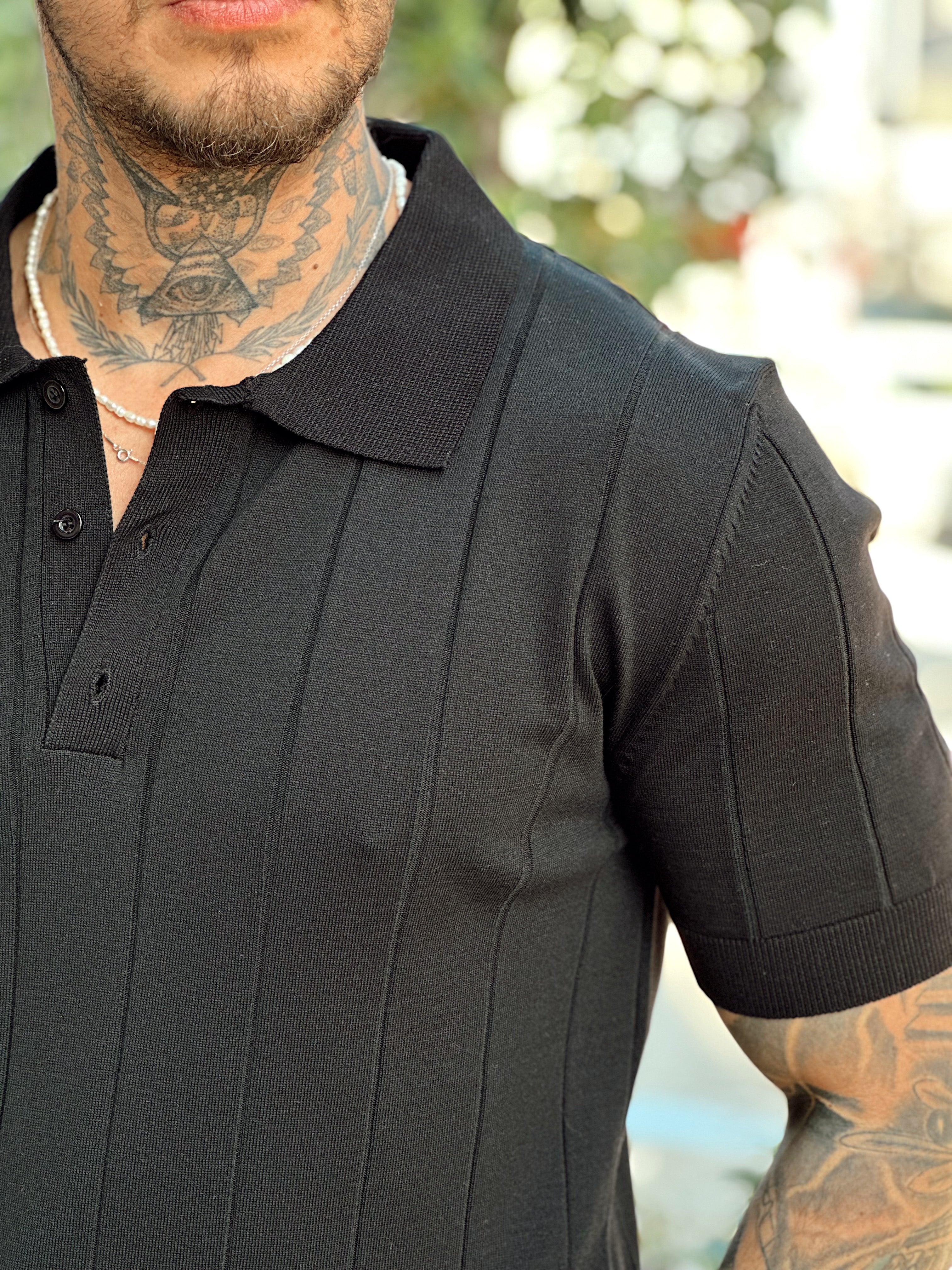 MT2758 -Şerit Detaylı Full Likralı Polo Yaka T-Shirt siyah
