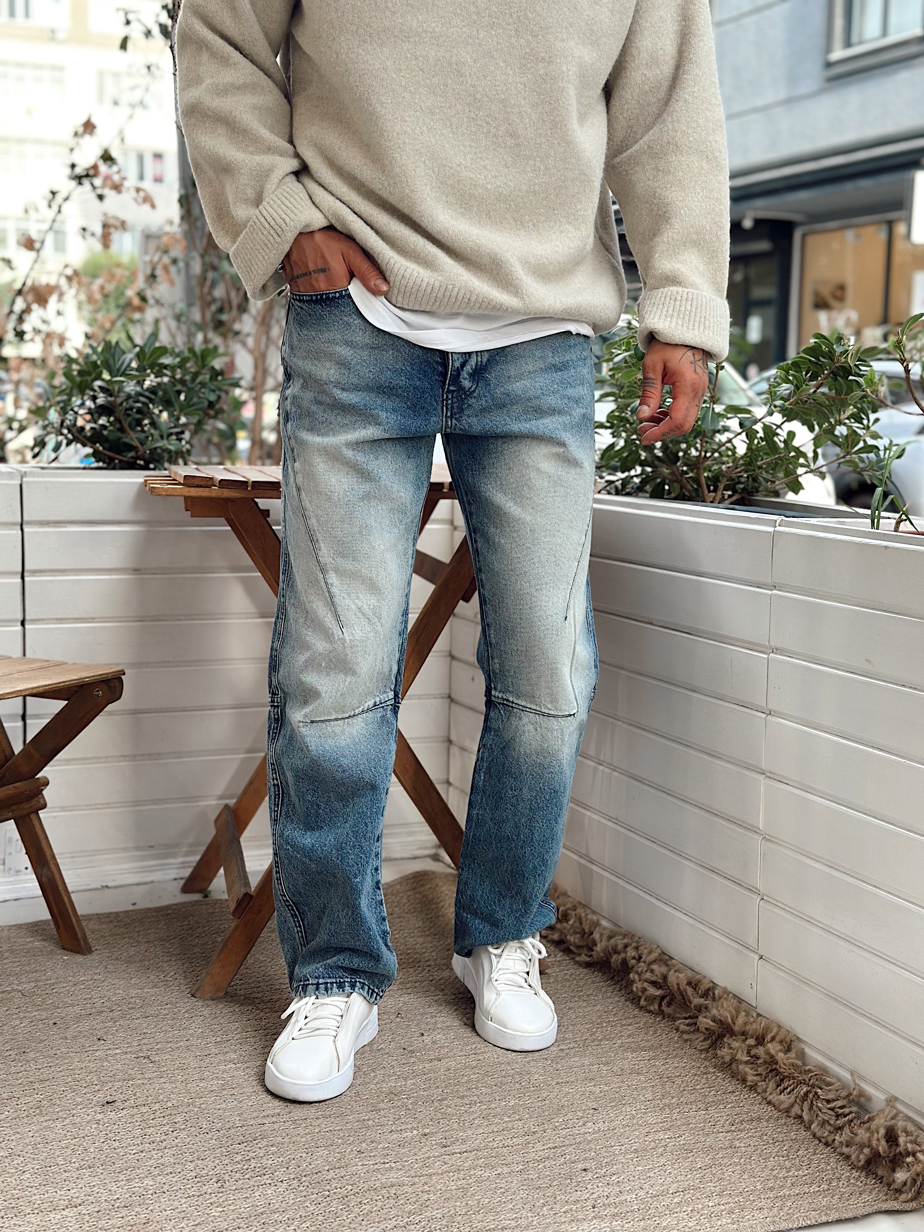 MP4013 - W11 Dikiş Detaylı Regular Kot Pantolon mavi