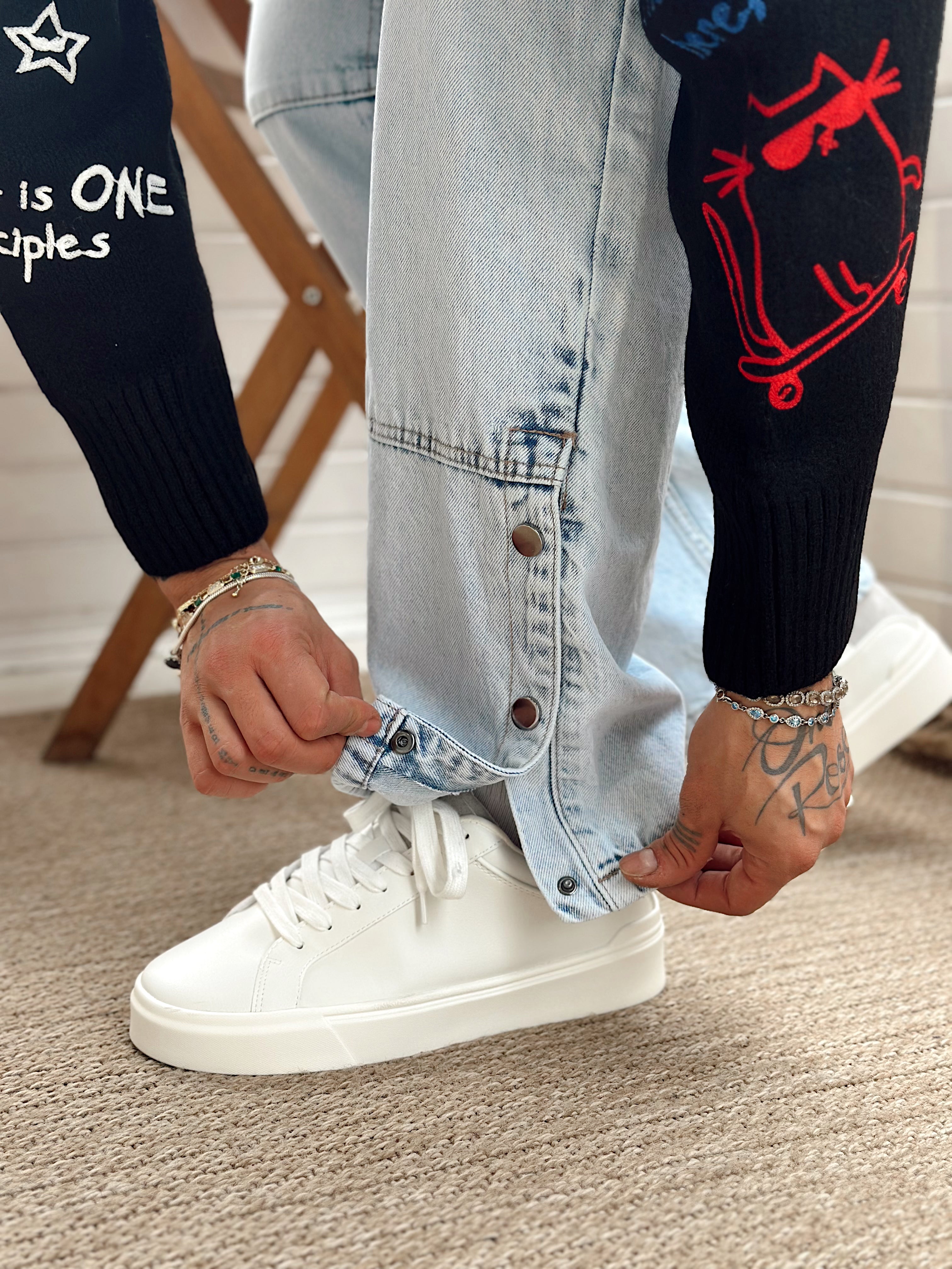 MP4096 - Paçası ÇıtÇıt Detaylı Regular Kot Pantolon buz