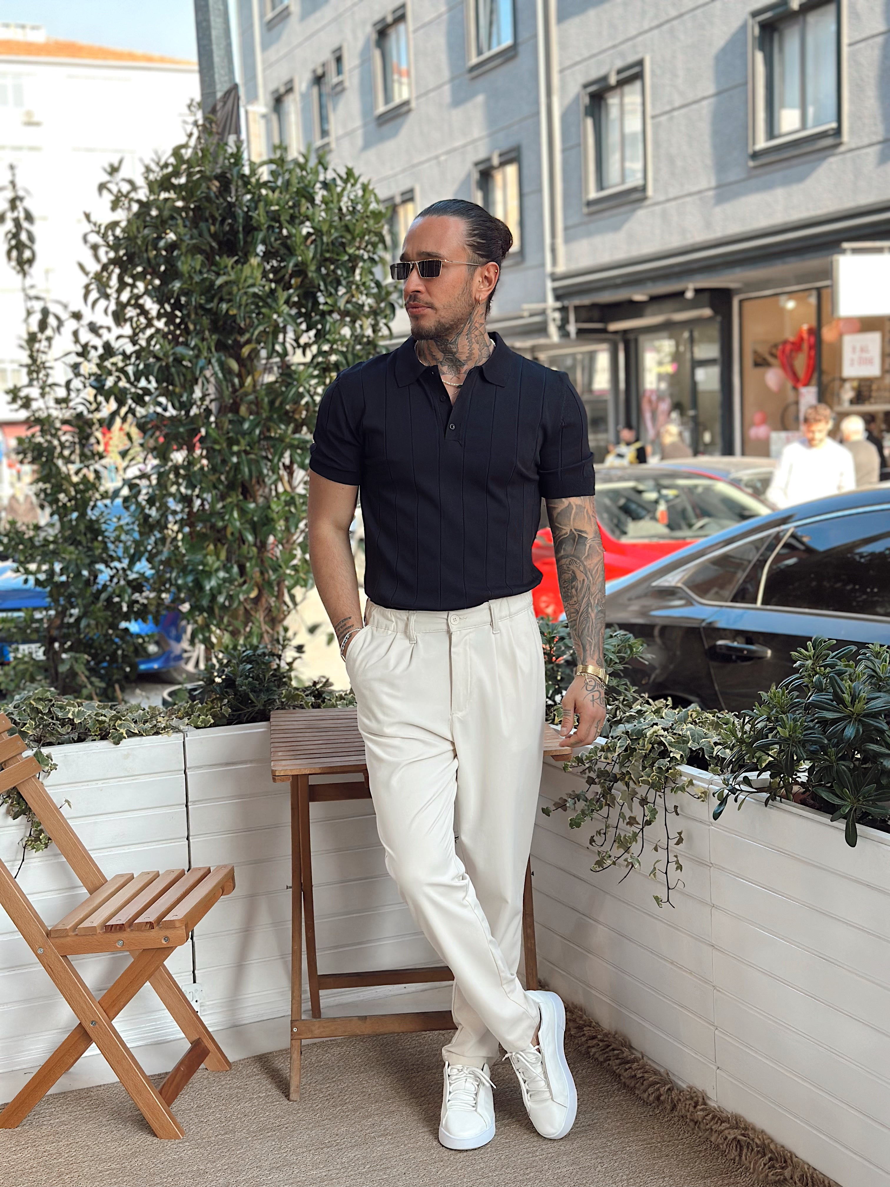 MT2756 -Şerit Detaylı Full Likralı Polo Yaka T-Shirt Laci