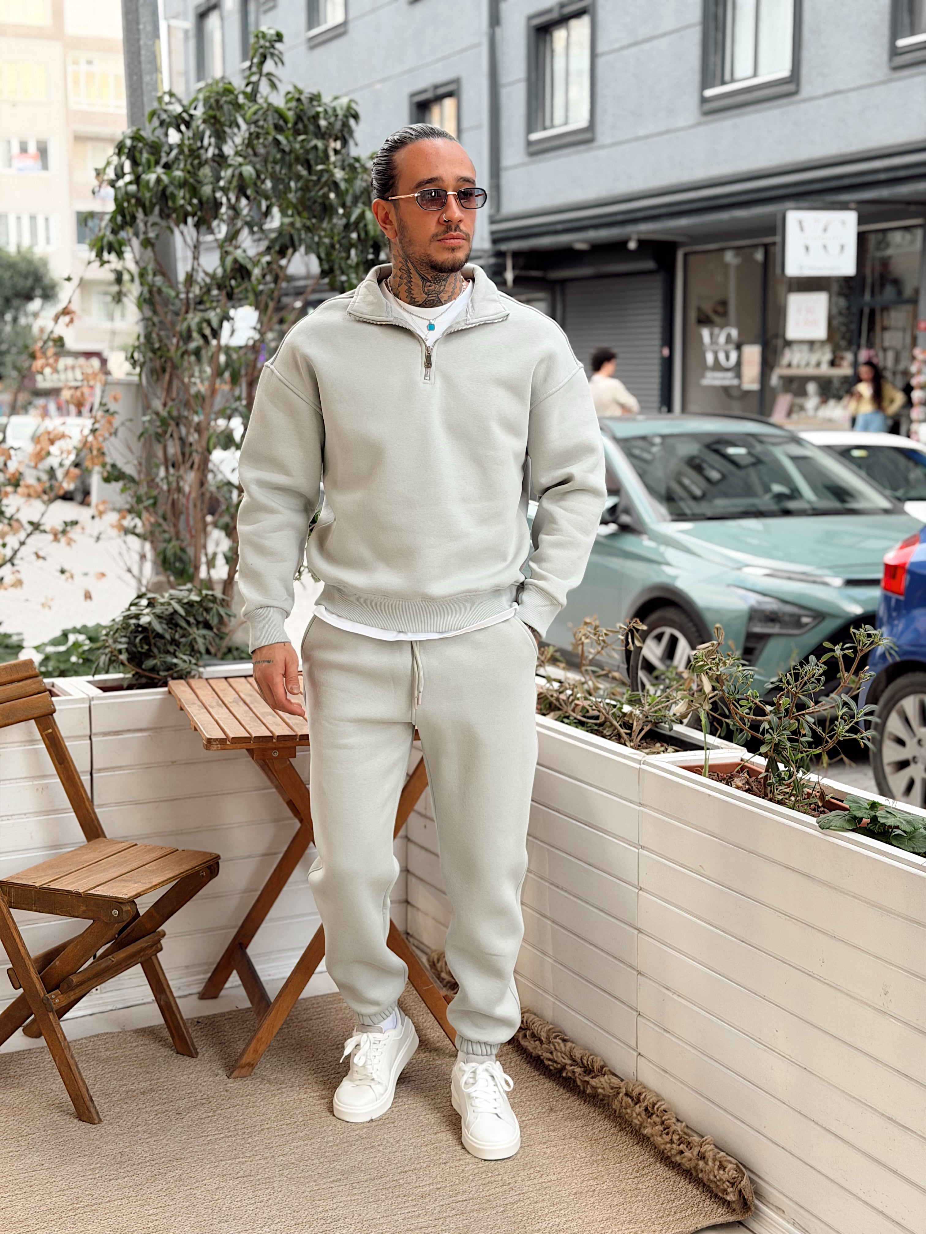 MT4120 - Şardonlu Yakası Fermuarlı Alt Üst Takım gri