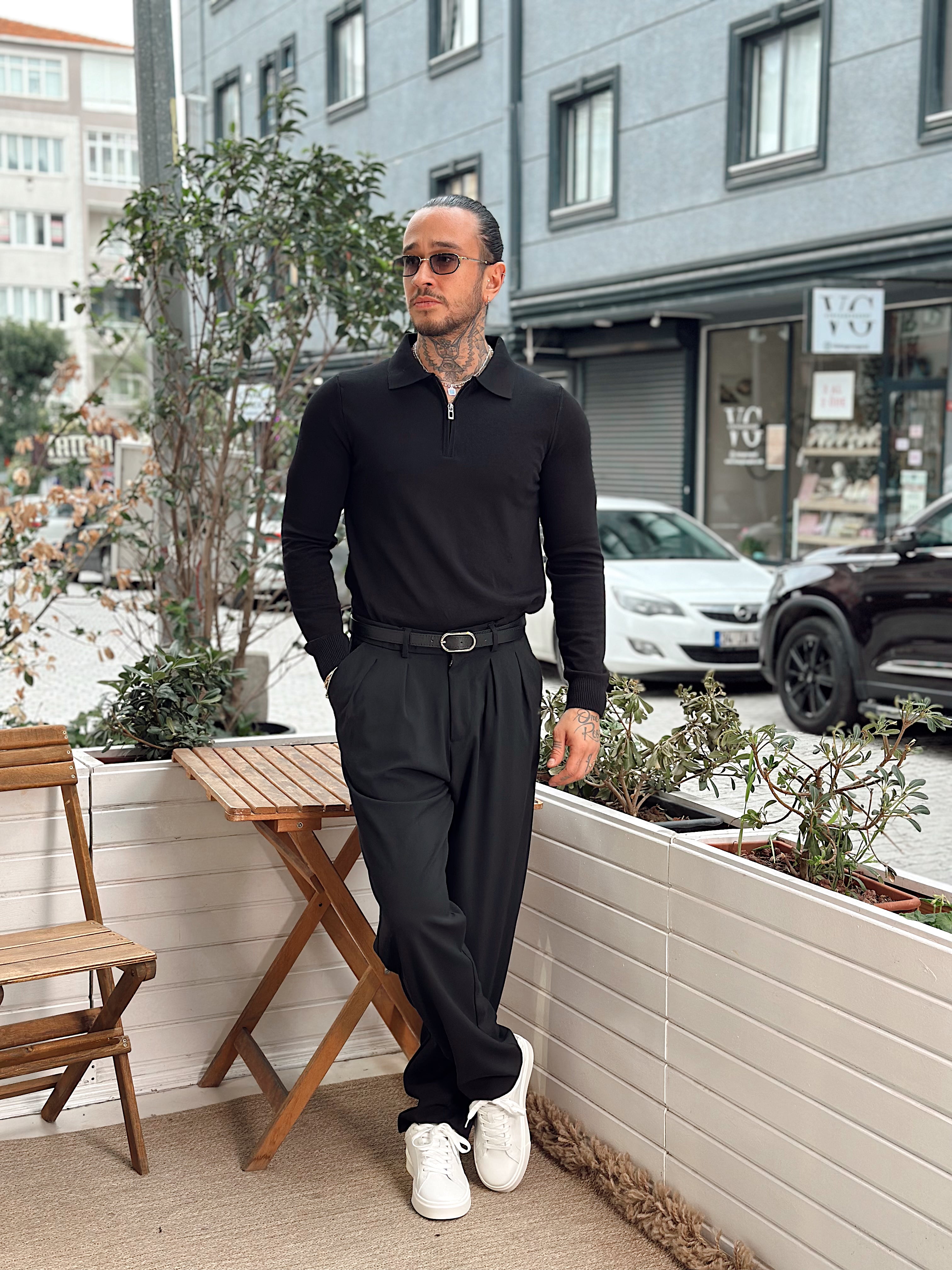 MS4089 - Yakası Fermuarlı Basic Sweatshirt siyah