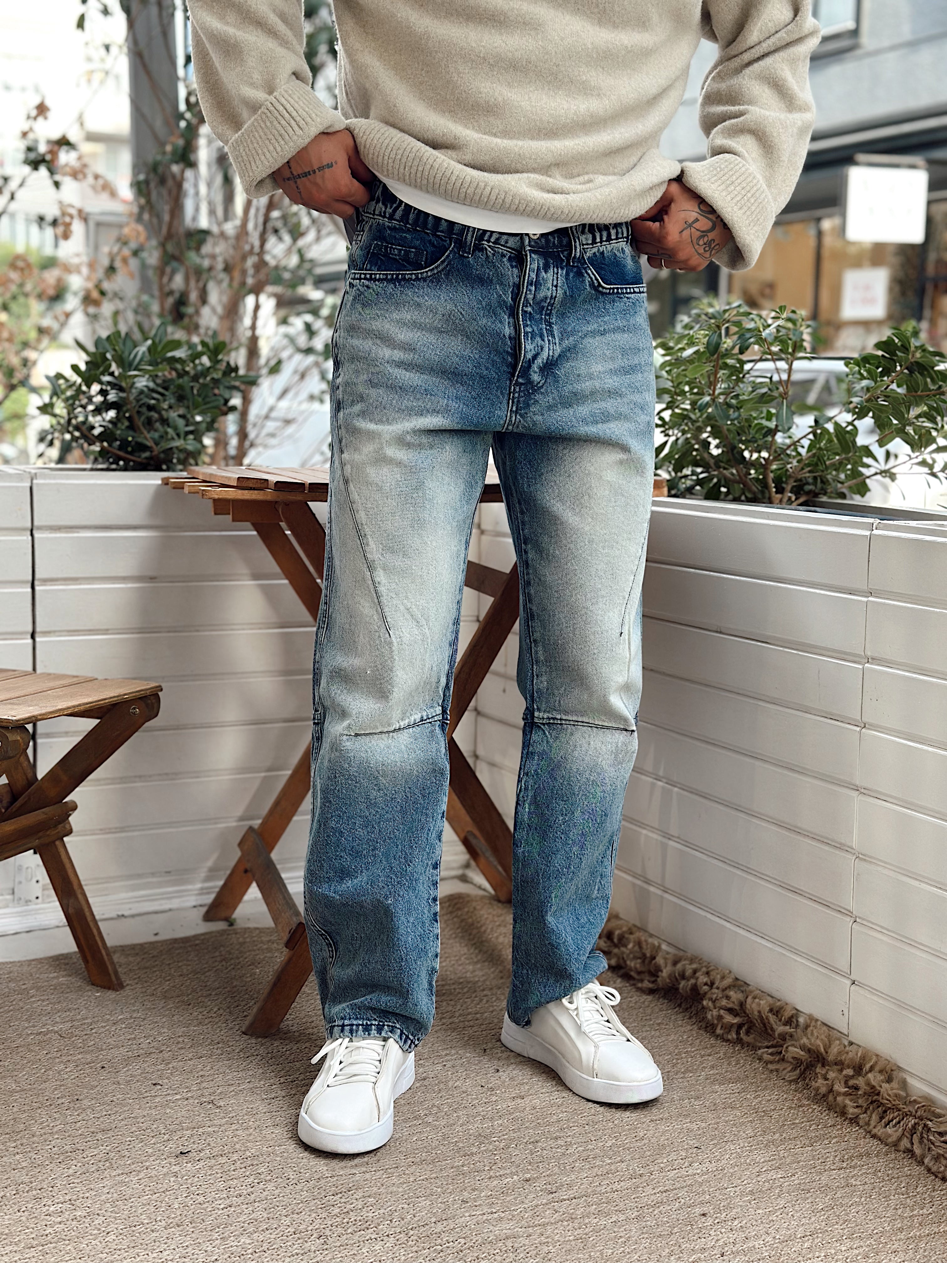 MP4013 - W11 Dikiş Detaylı Regular Kot Pantolon mavi