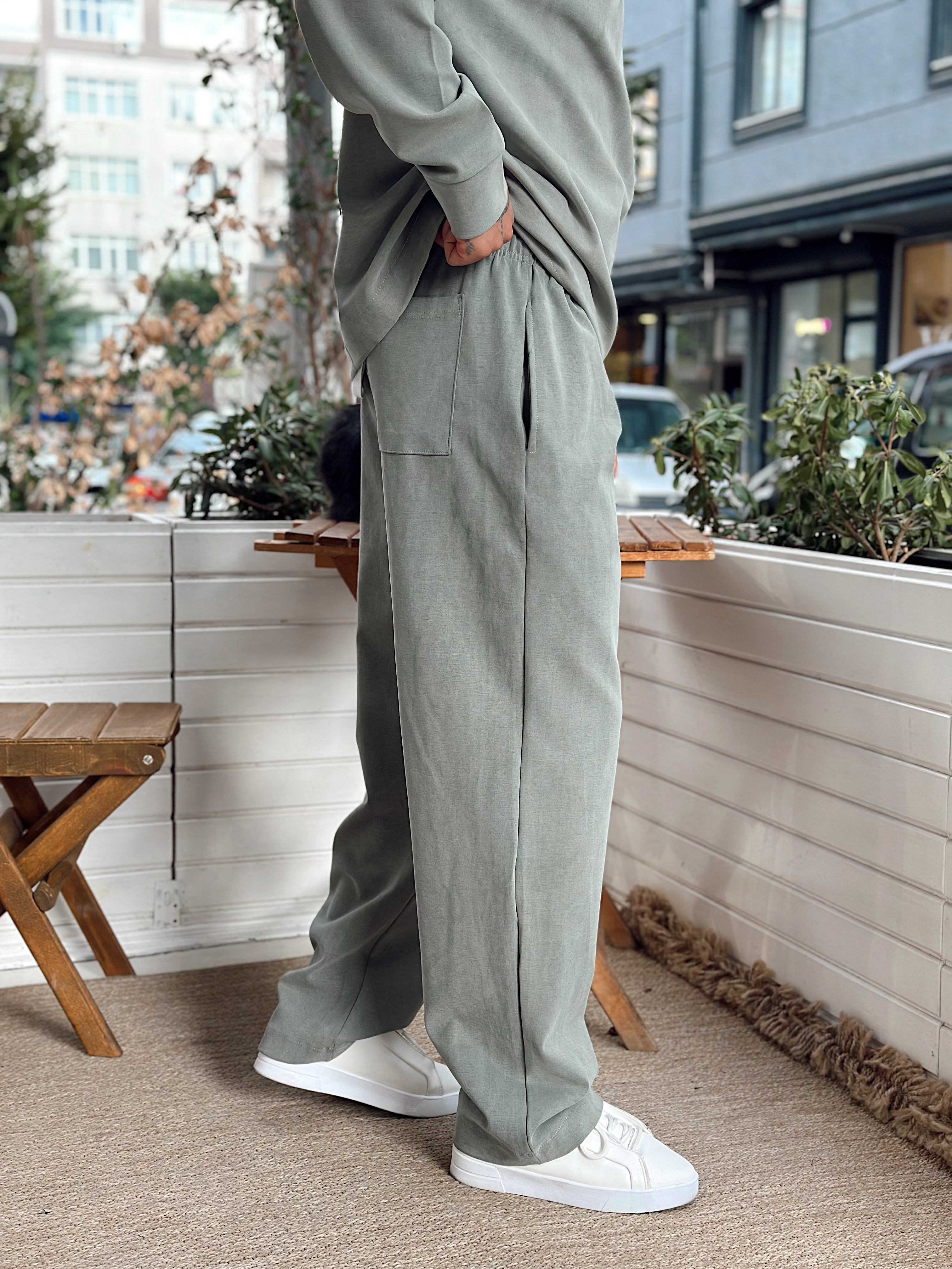 MT4066 - Modal Kumaş Sweatshirt Pantolon Takım yeşil