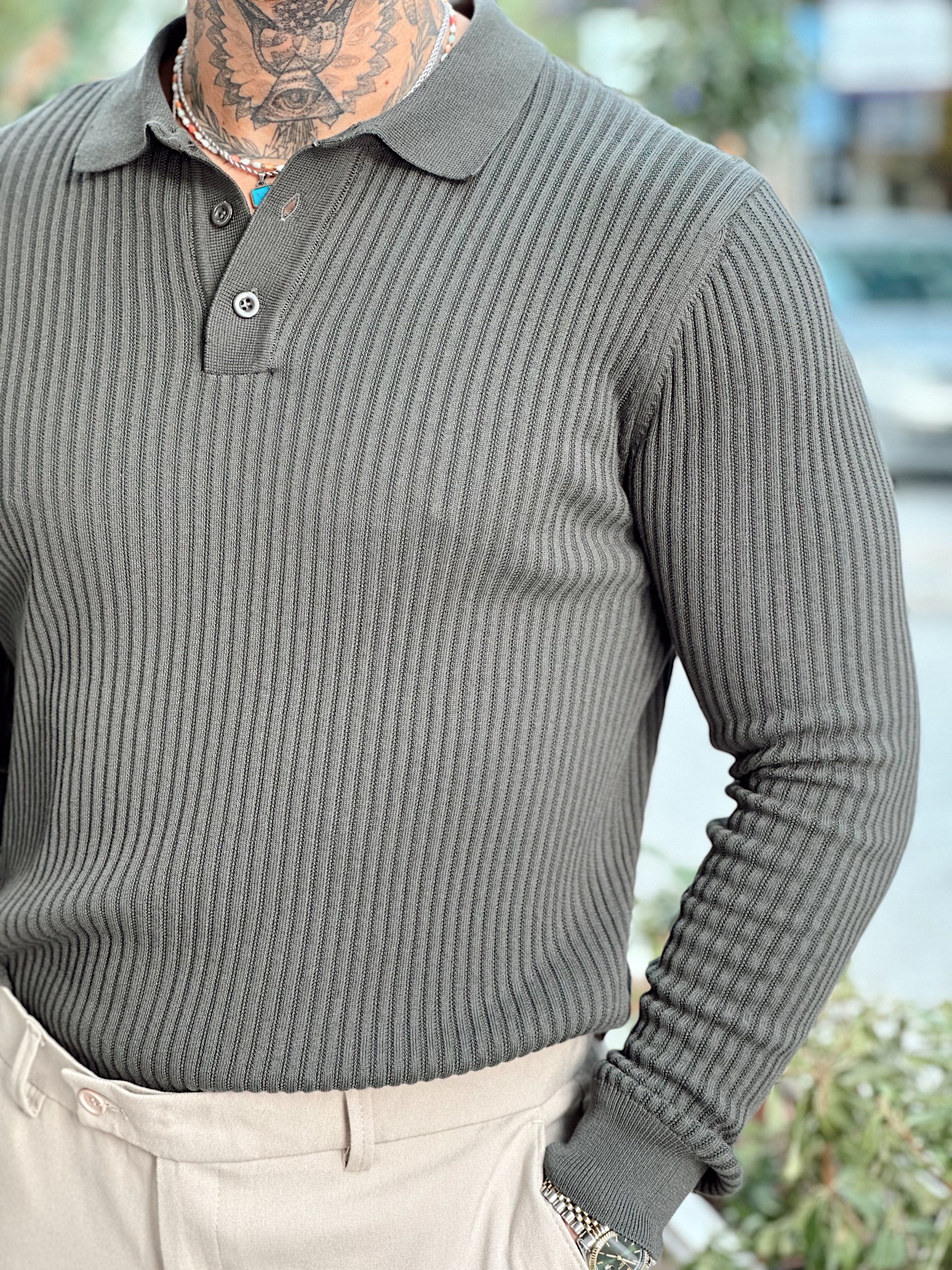 MS4082 - Giesto Fitilli Polo Yaka Sweatshirt haki