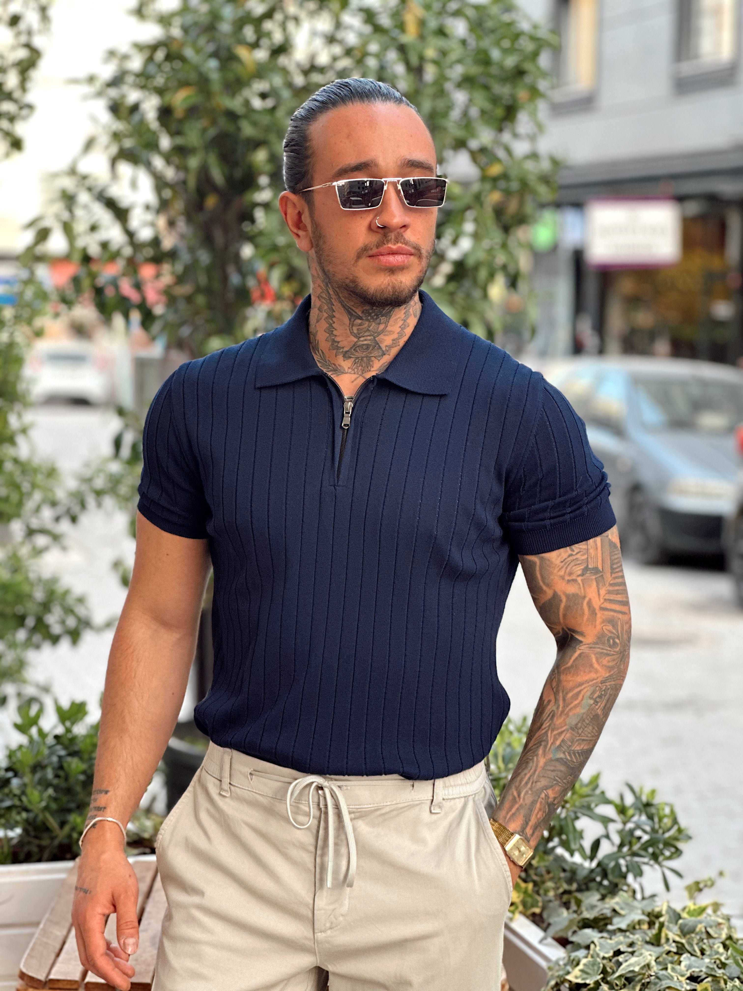 MT2824 - Yakası Fermuarlı Full Likralı Polo Yaka T-Shirt laci