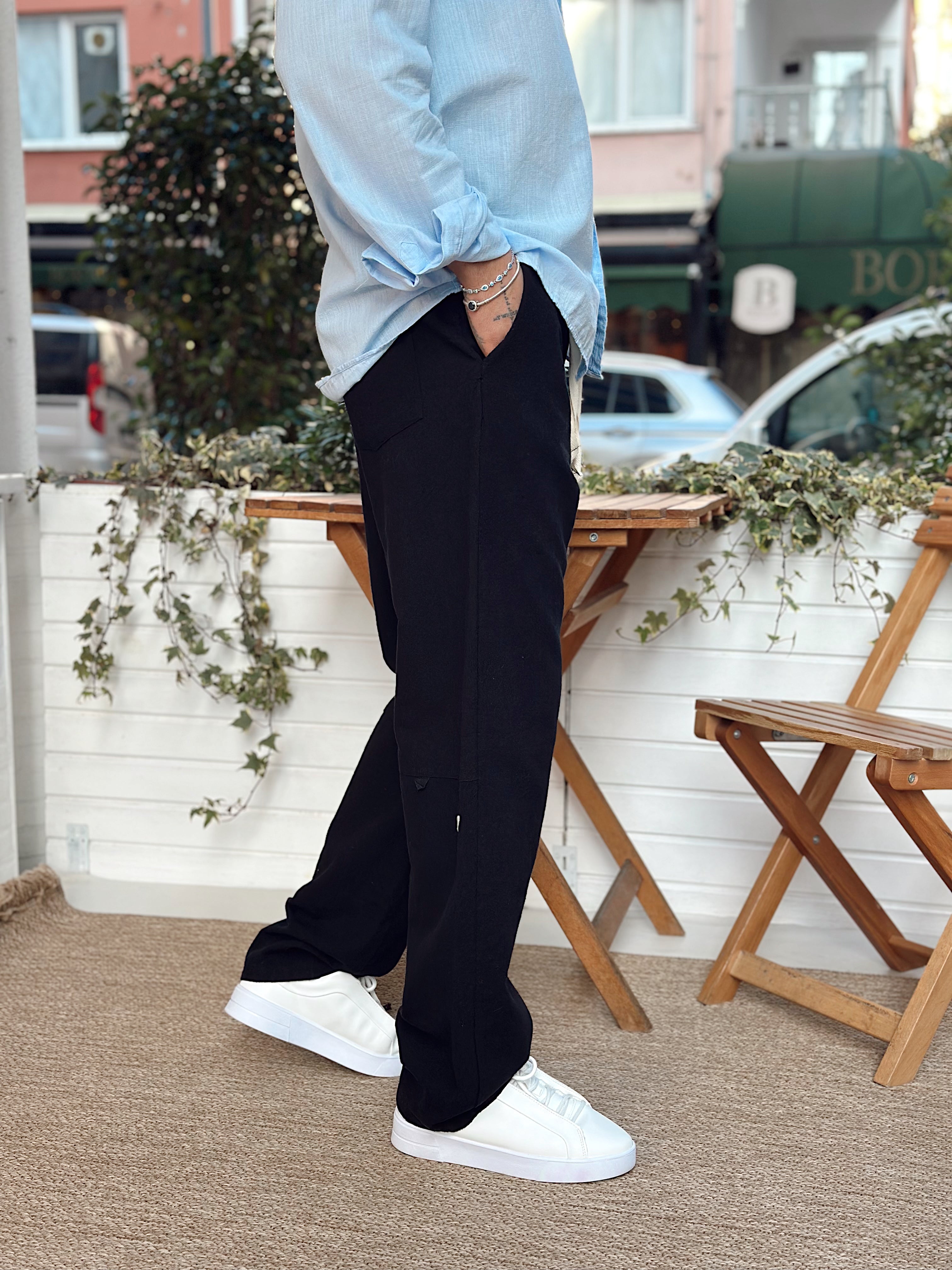 MP2524 - Baggy Keten Pantolon siyah