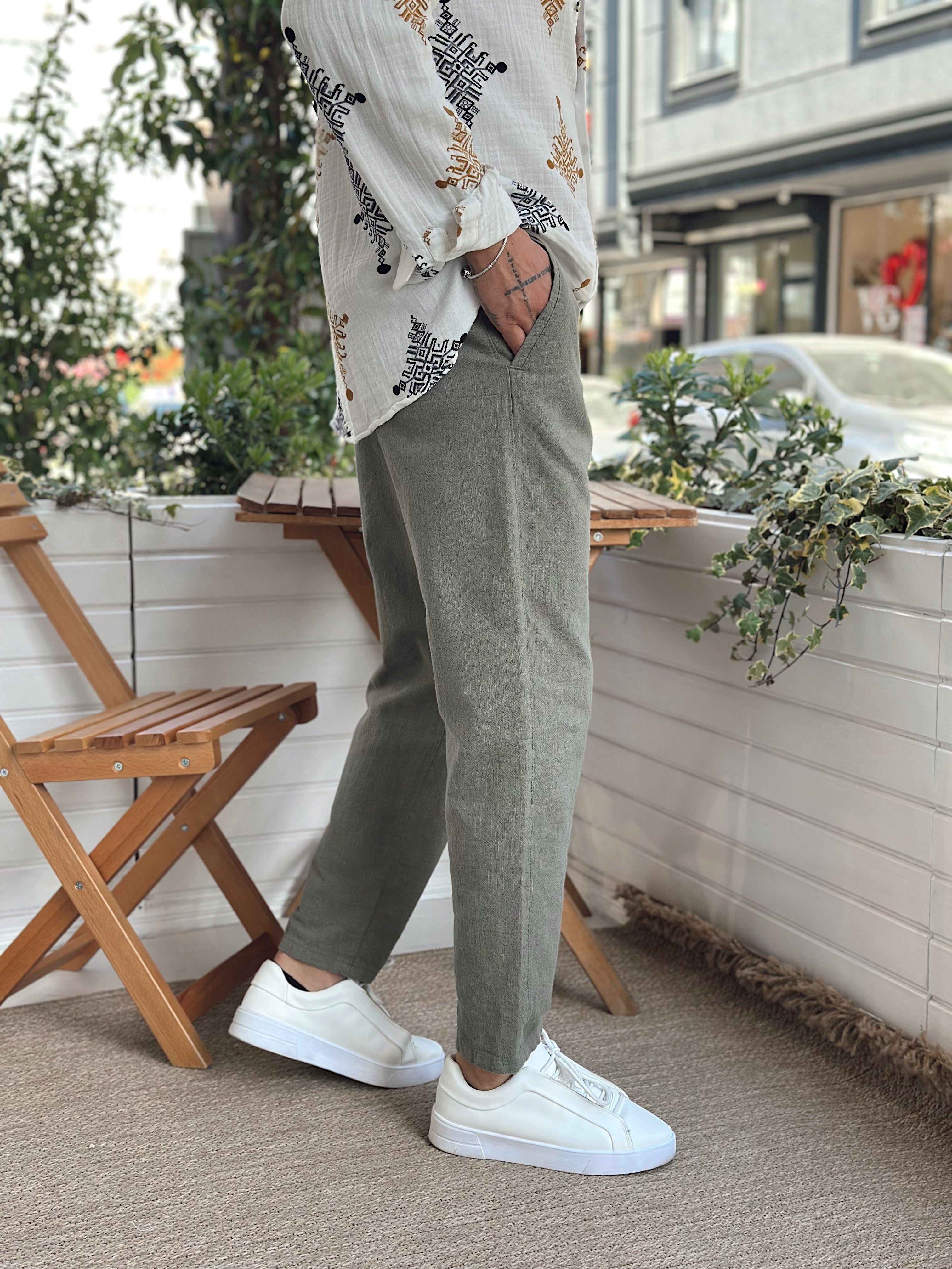 MP2831 - İtalyan Kesim Keten Pantolon yeşil