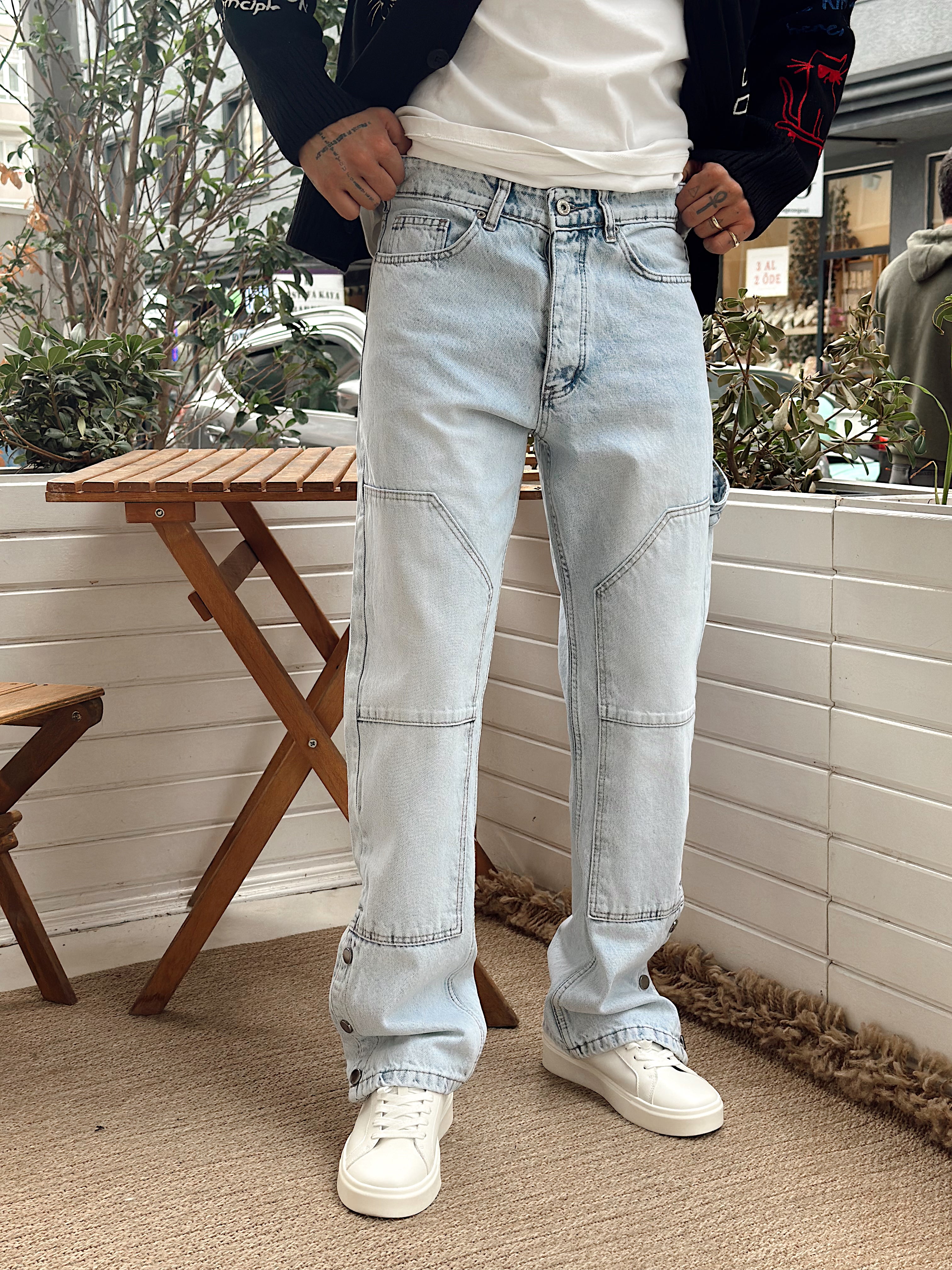 MP4096 - Paçası ÇıtÇıt Detaylı Regular Kot Pantolon buz