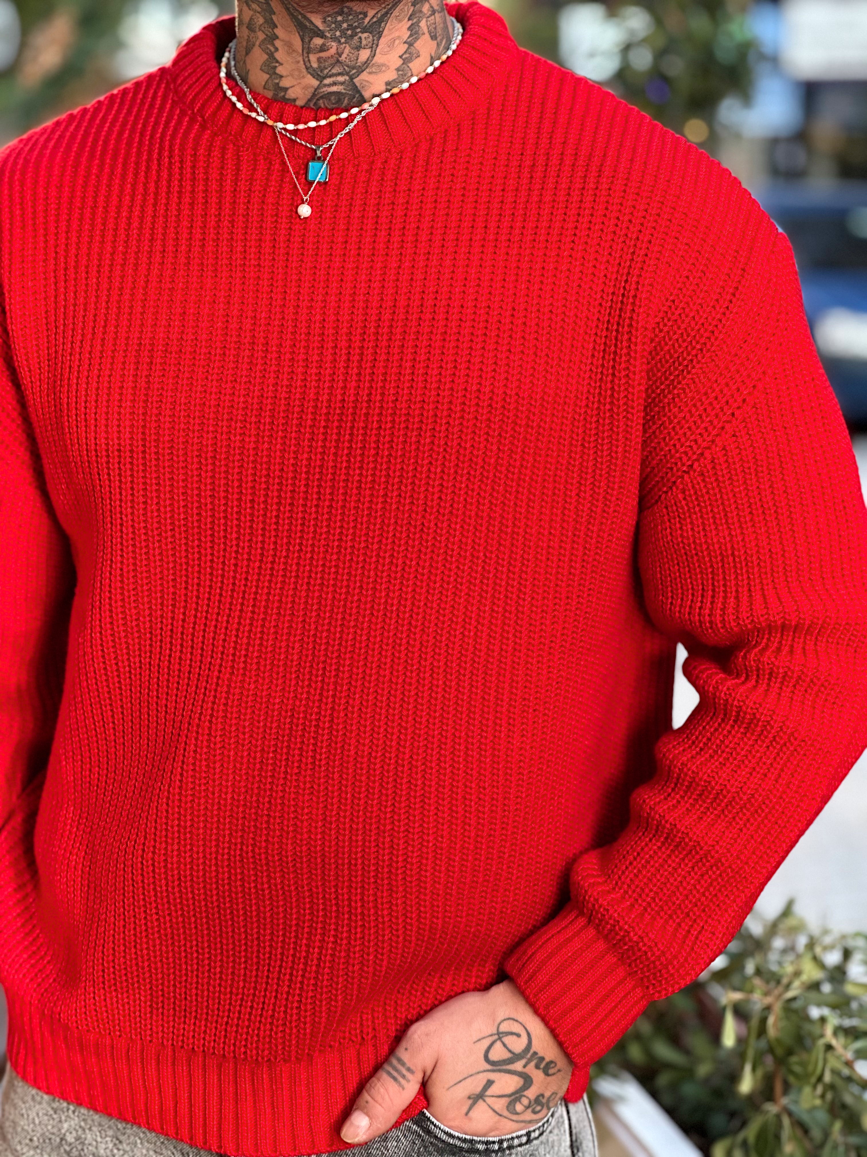 MS4060 - Giesto Oversize Basic Örme Sweatshirt kırmızı