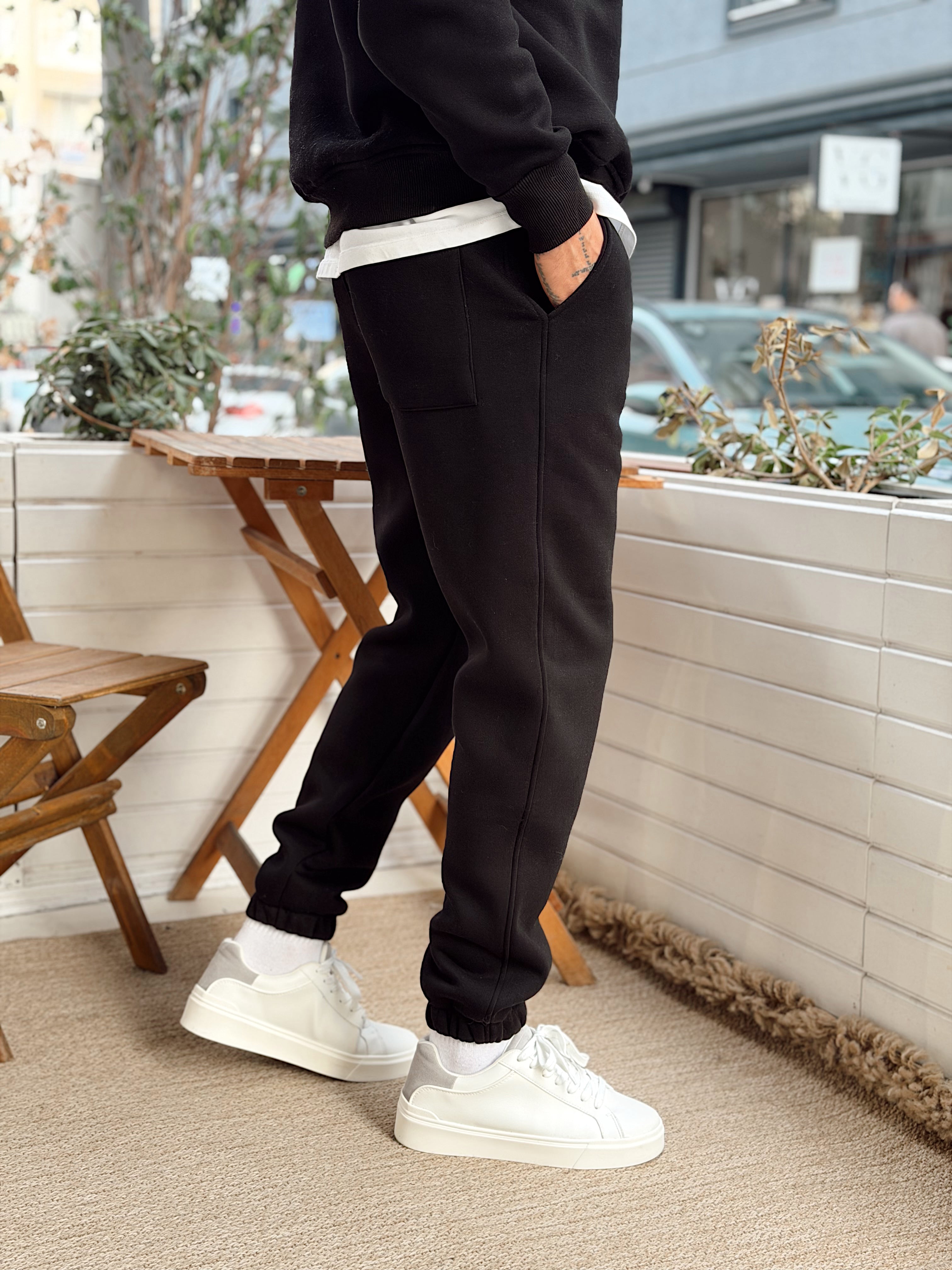 MT4120 - Şardonlu Yakası Fermuarlı Alt Üst Takım siyah