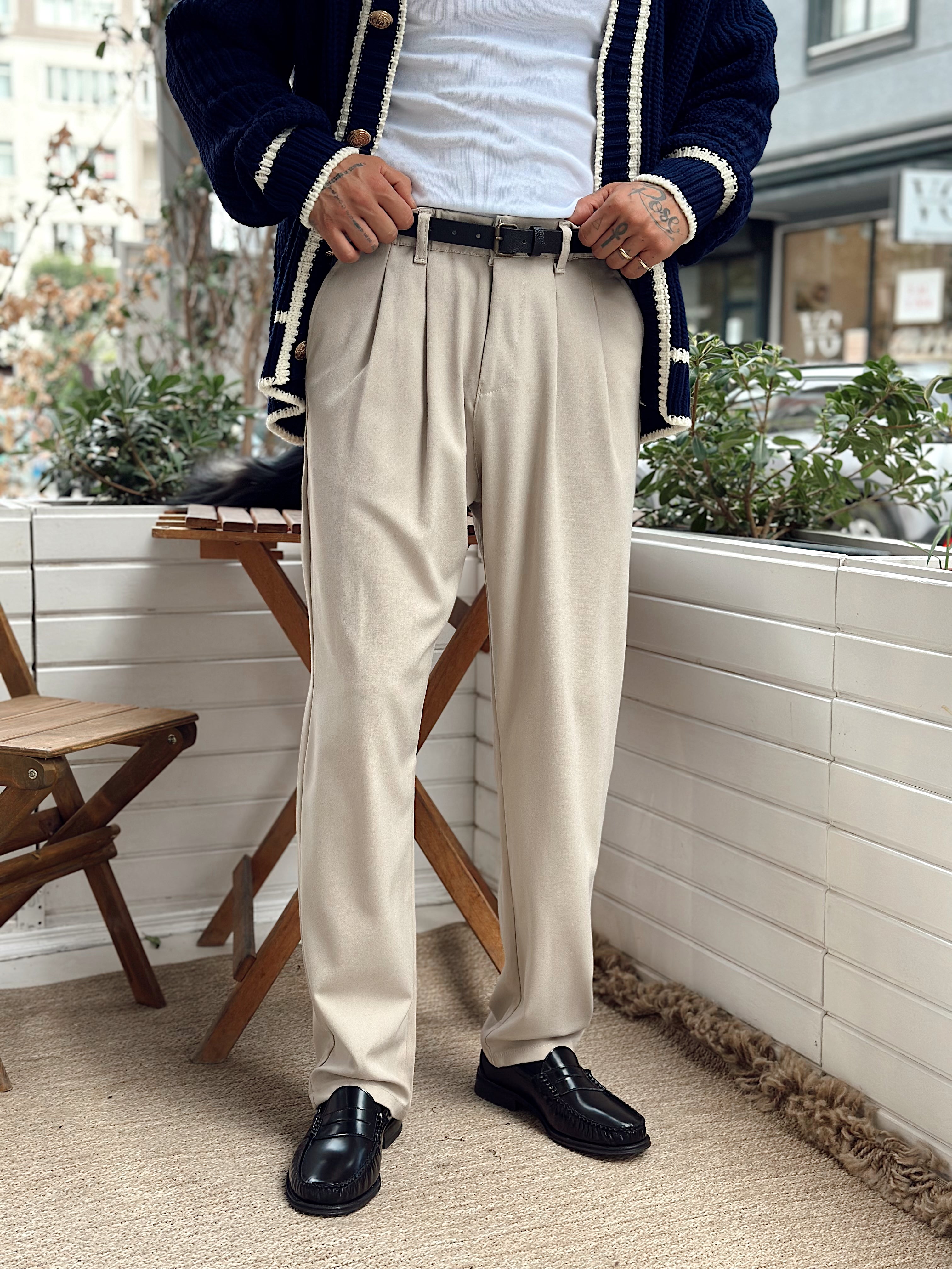 MP4030 - Pileli Baggy Kumaş Pantolon krem