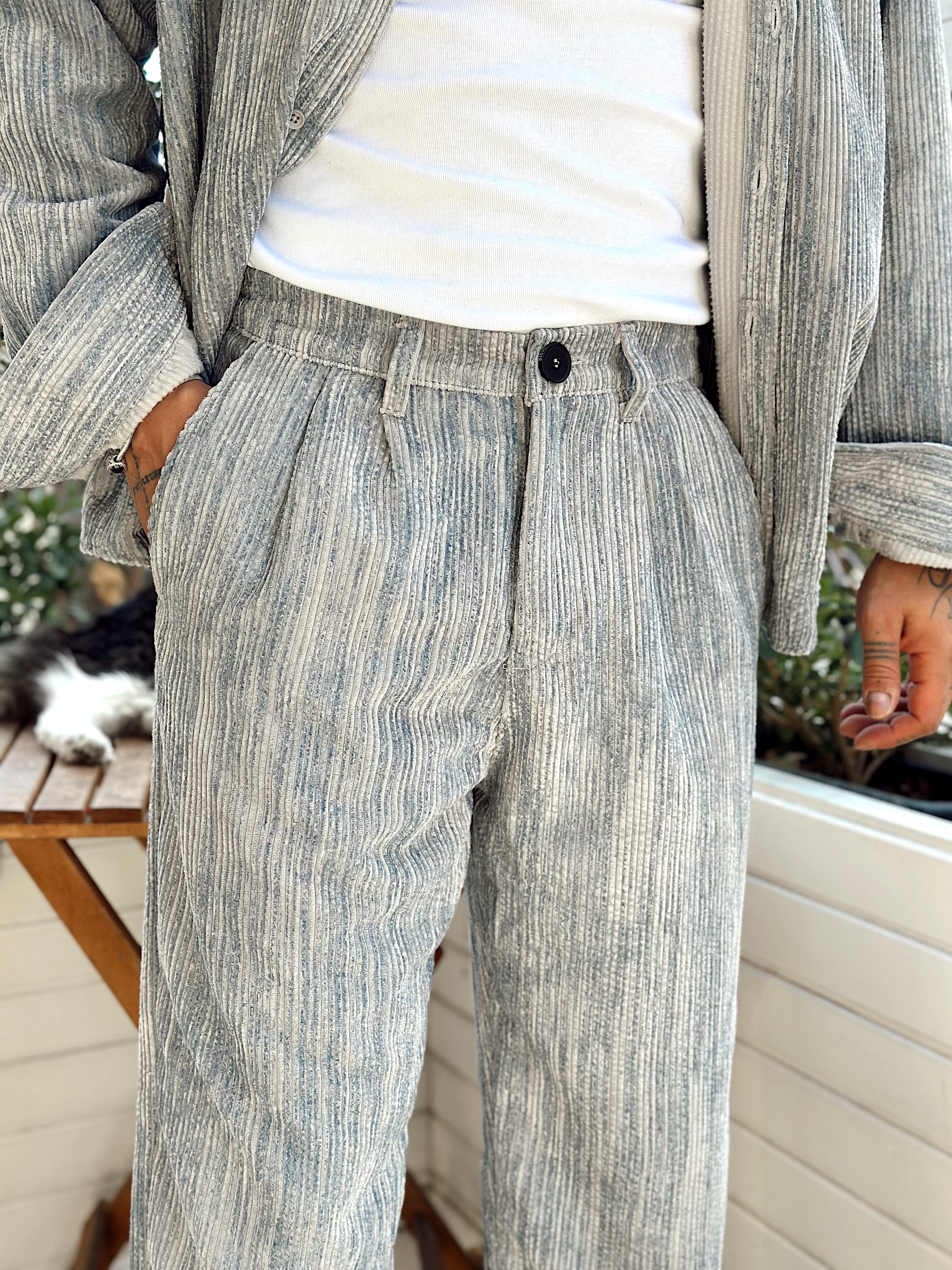 MT4010 - Efektli Oversize Kadife Alt-Üst Takım gri-mavi