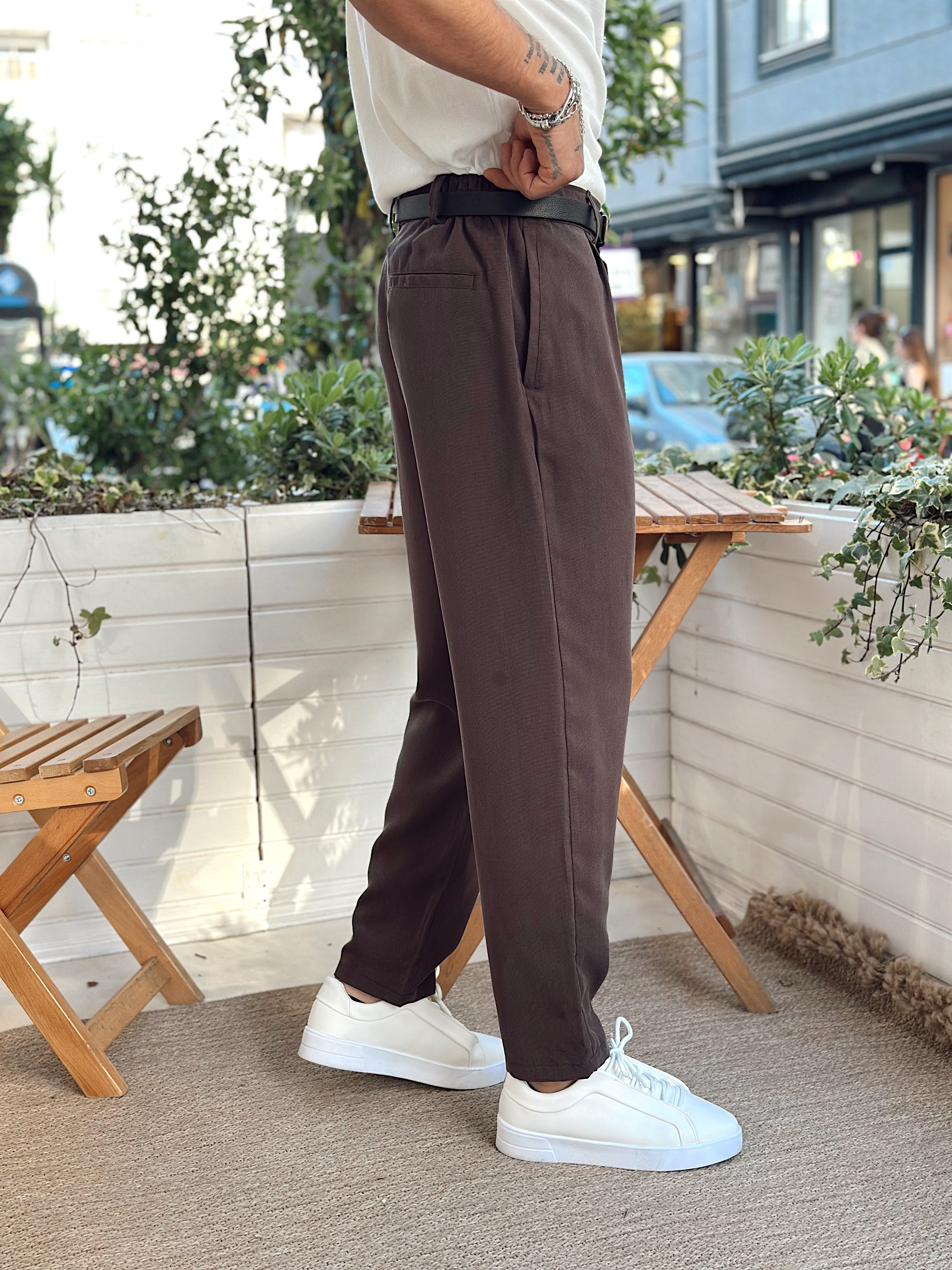 MP2881 - İtalyan Kesim Pileli Gabardin Pantolon kahve
