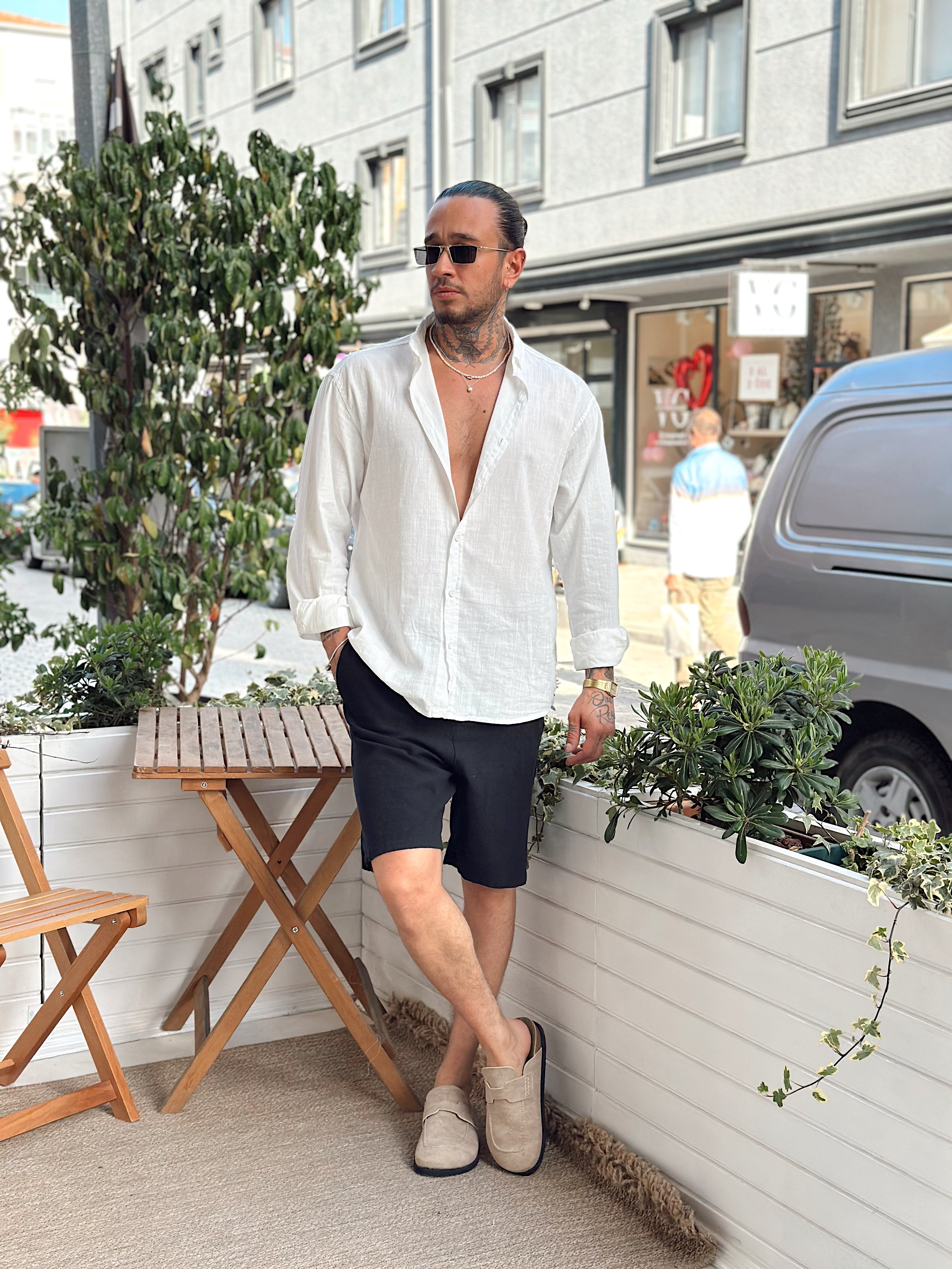 MG2518 - Oversize Fresh Keten Gömlek beyaz