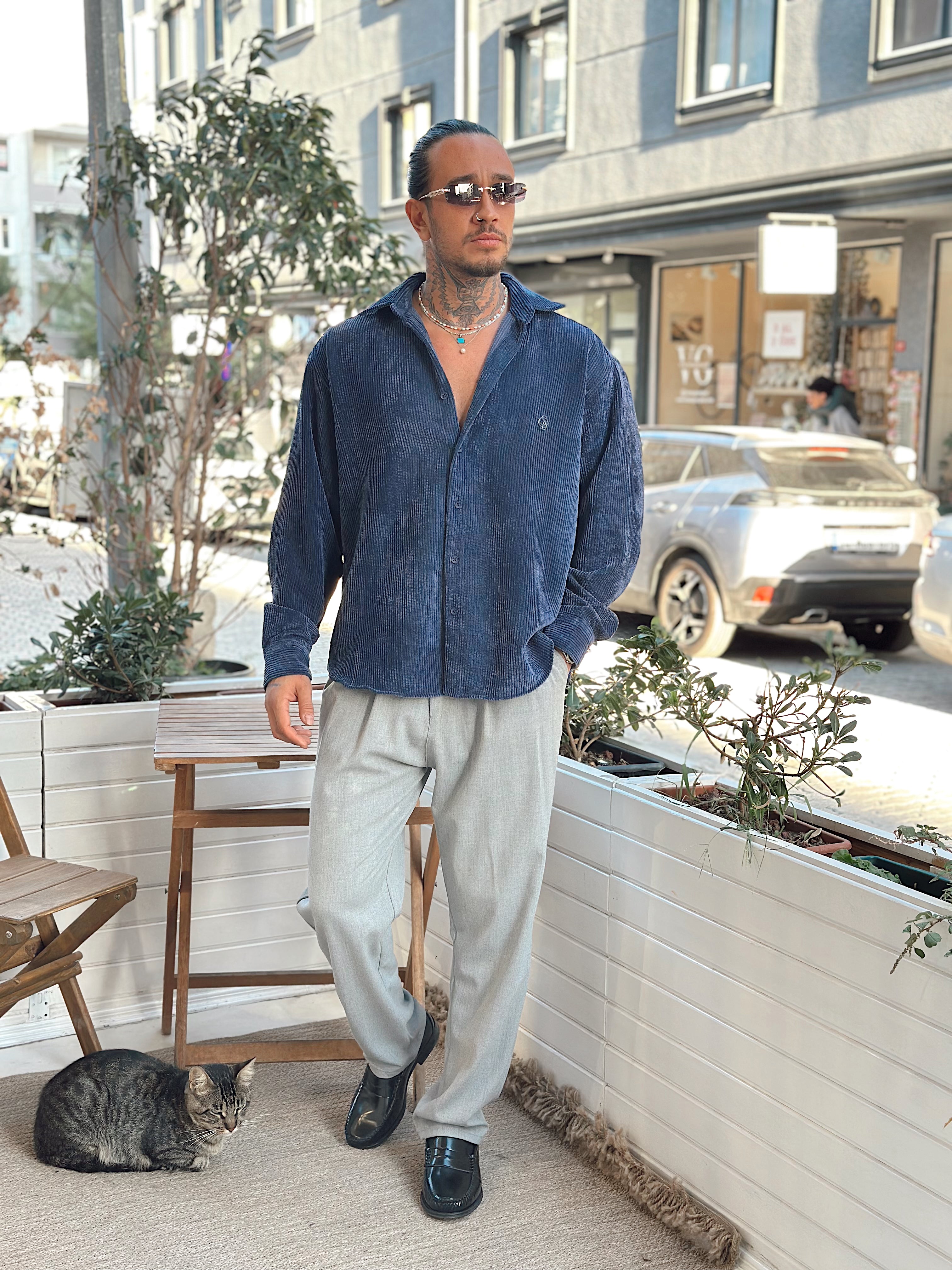 MG4003 - Oversize Basic Kadife Gömlek laci