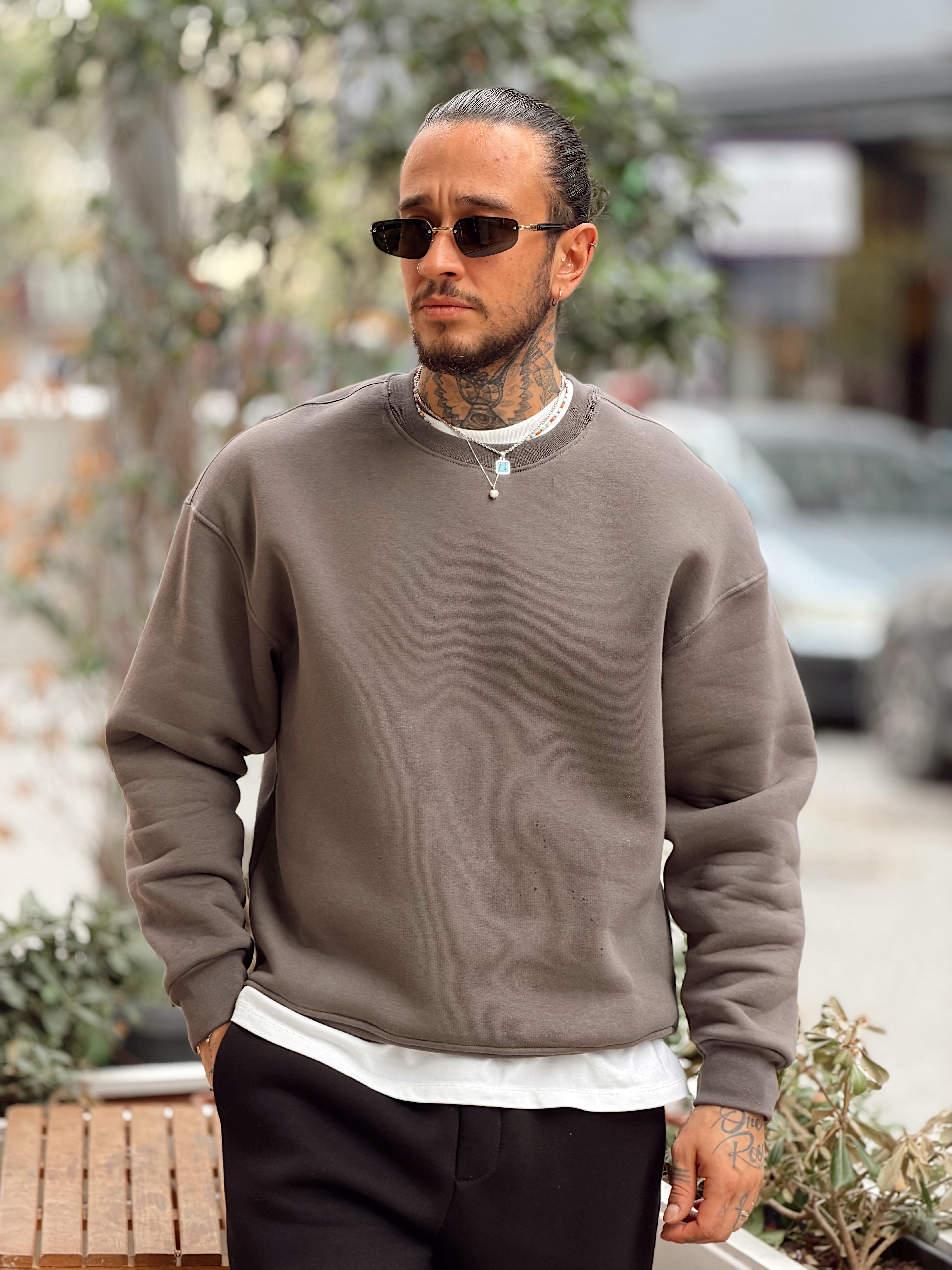 MS4109 - Oversize Basic Şardonlu Sweatshirt gri