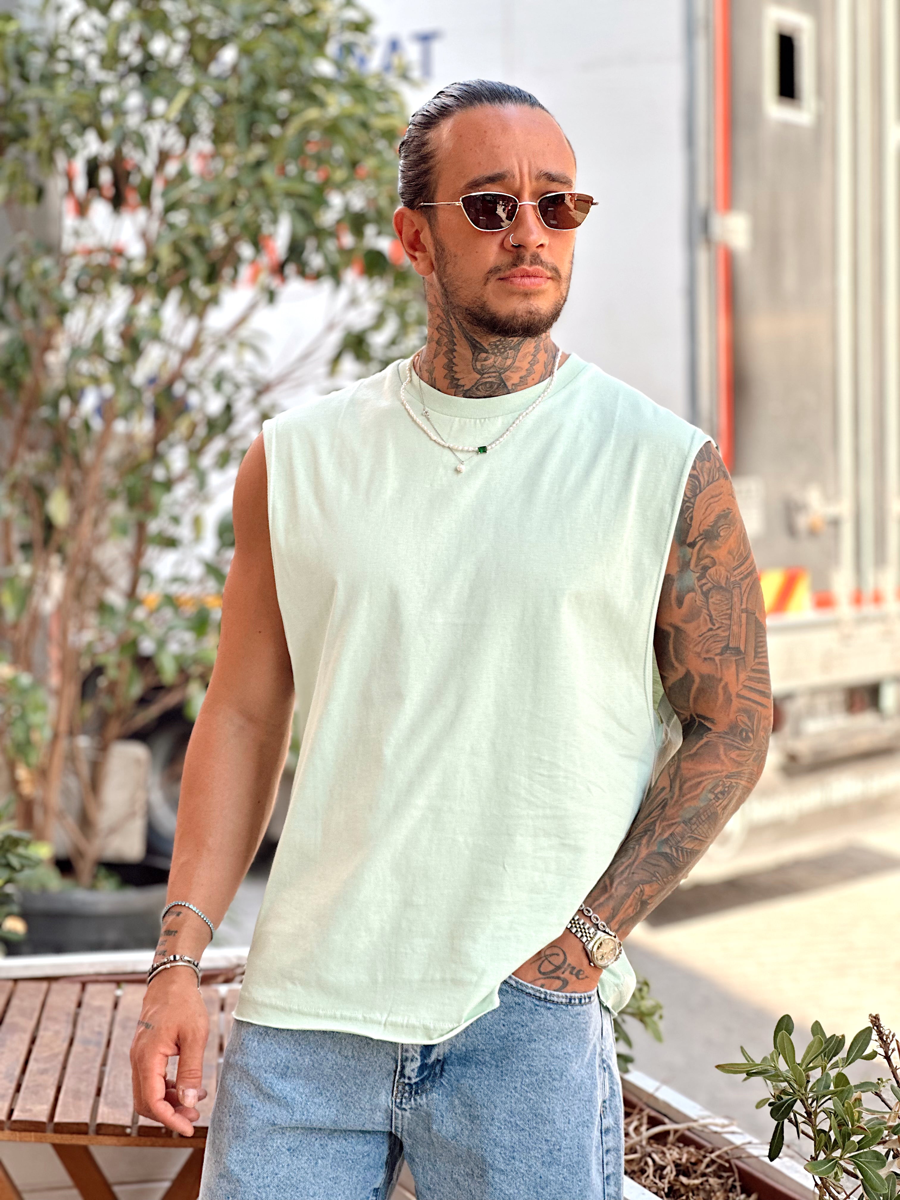 MT3081- Basic Kolsuz Oversize T-Shirt mint