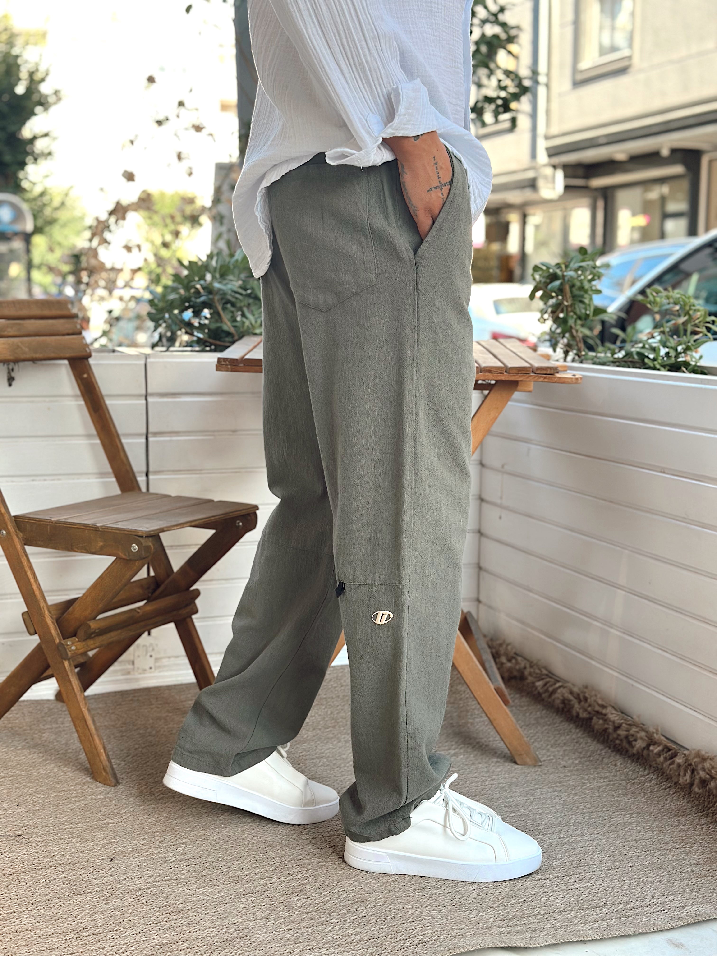 MP3101 - Baggy Keten Pantolon yeşil