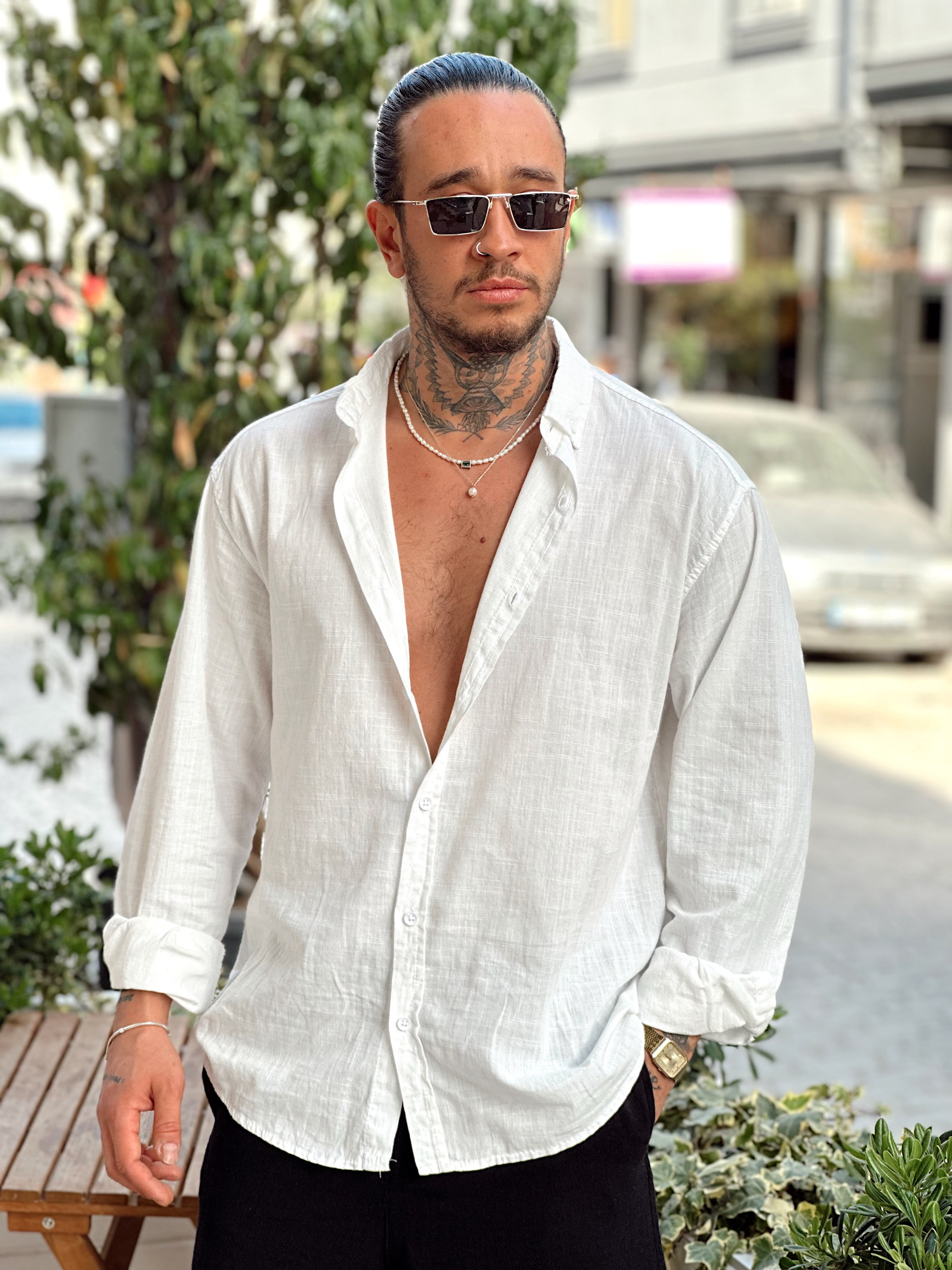 MG2518 - Oversize Fresh Keten Gömlek beyaz