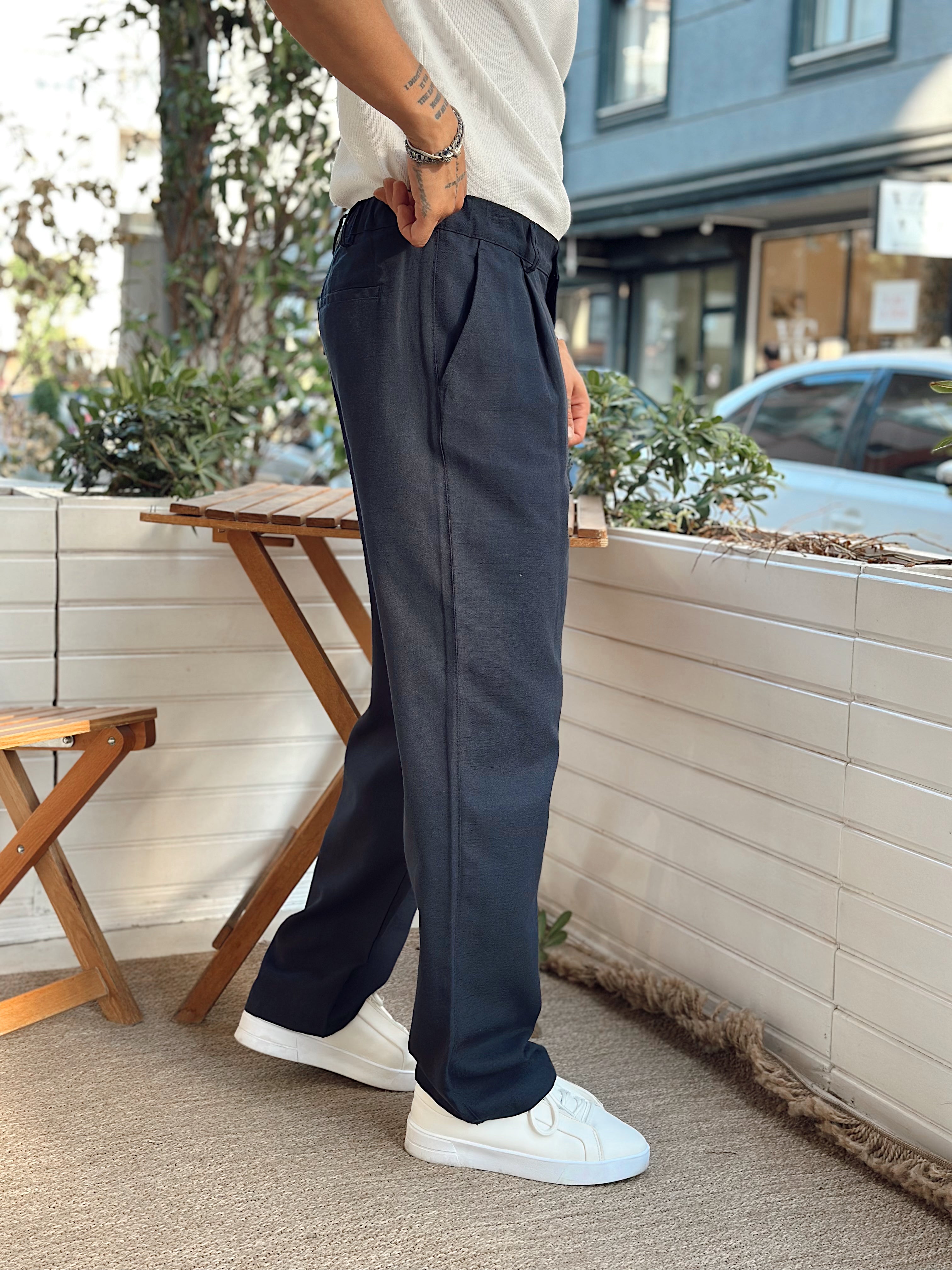 MP3065 - Baggy Pileli keten Pantolon laci