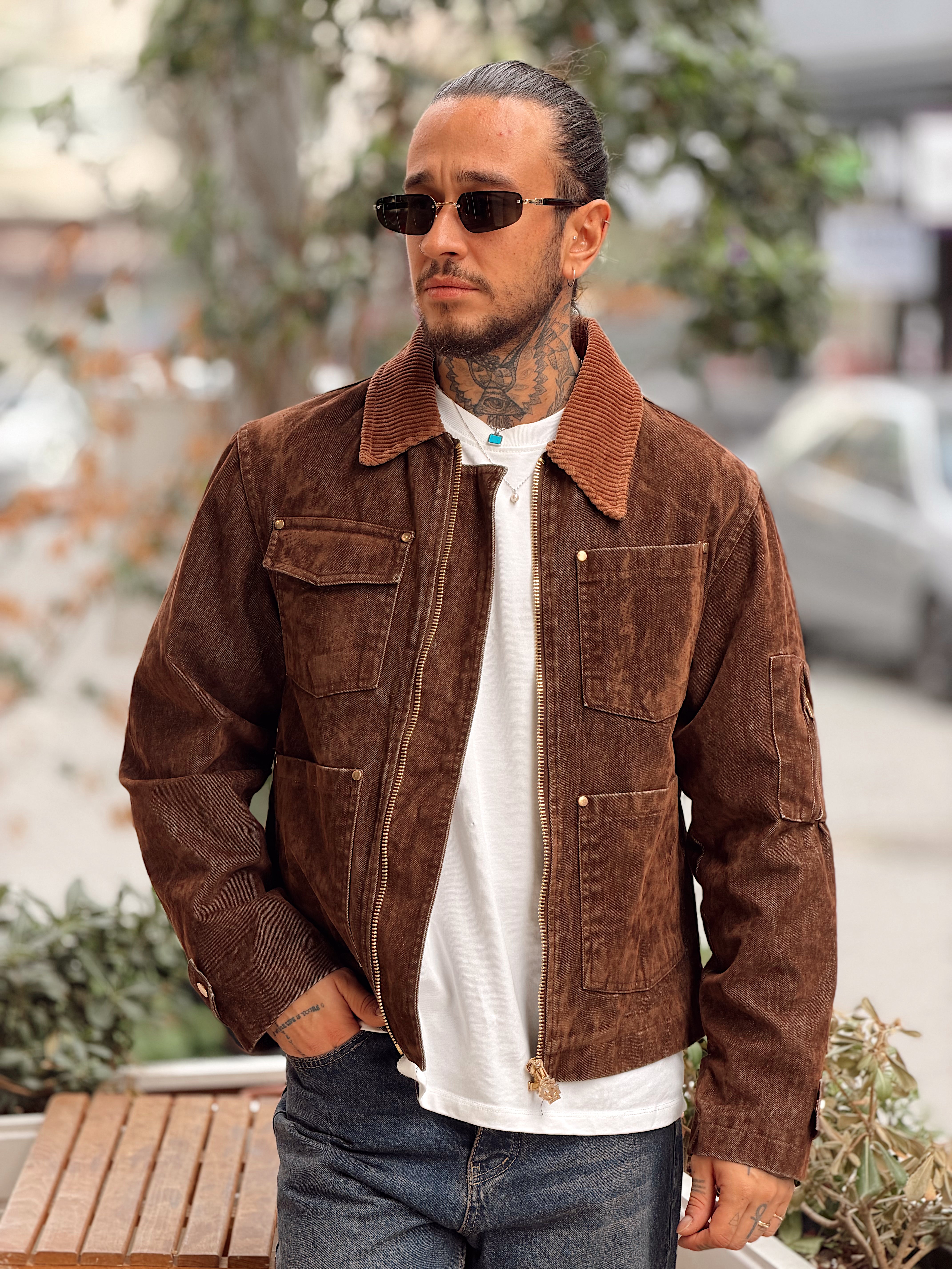 MC4107 - Giesto Çift Renk Cep Detaylı Kadife Ceket kahve