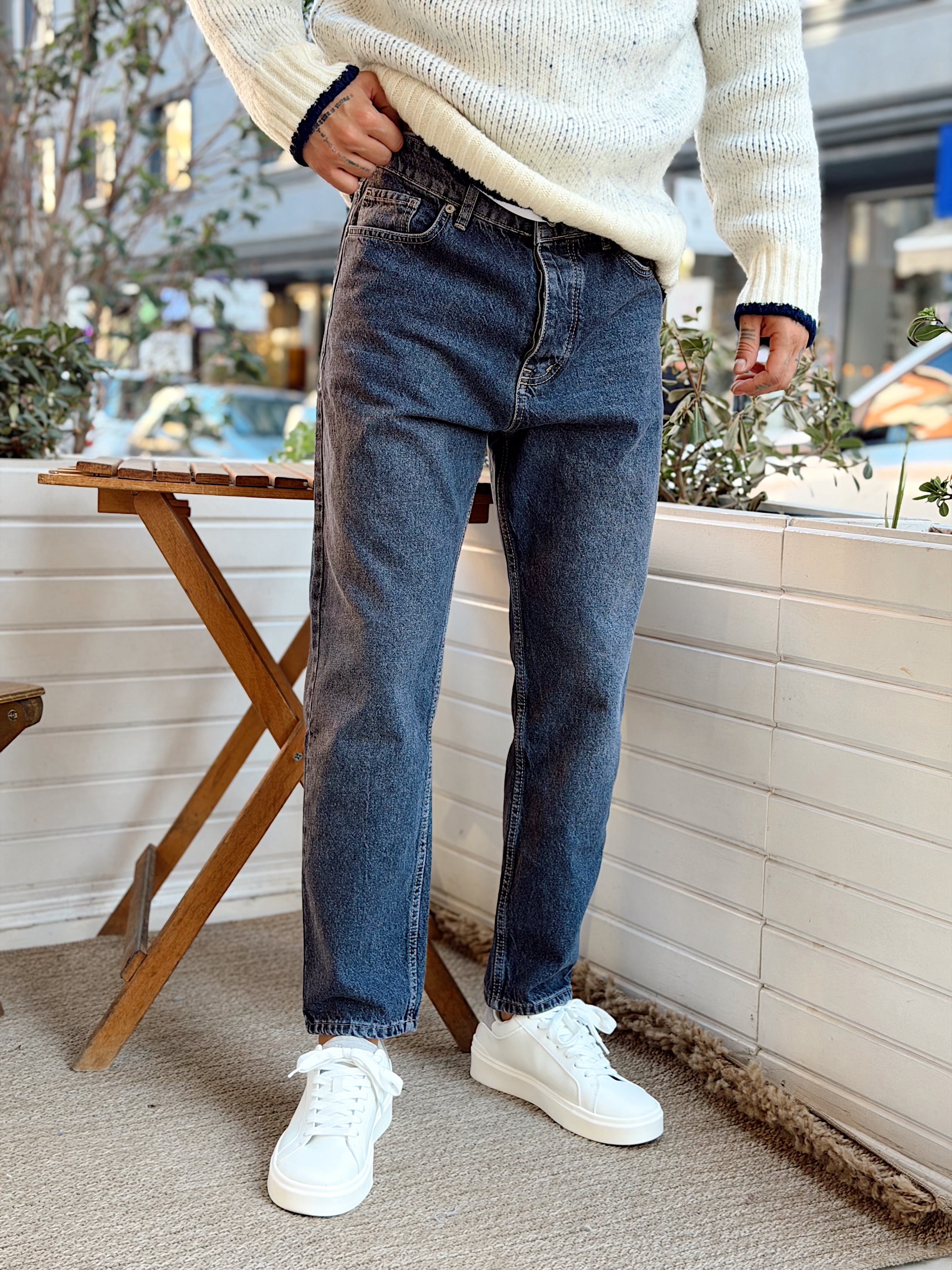 MP4099 - W11 Boyfriend Kot Pantolon gri Yıkamalı