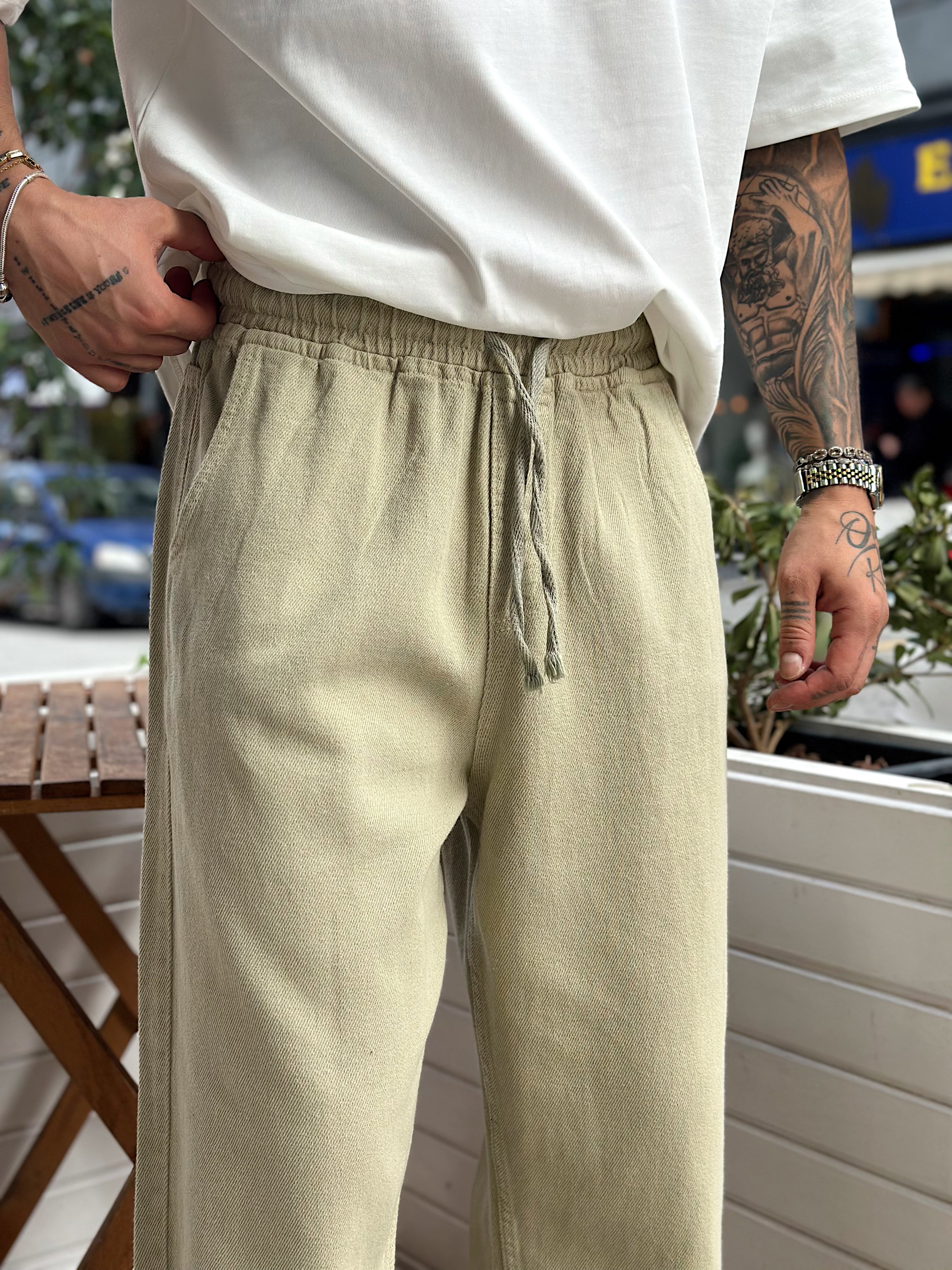 MP4081 - Beli İpli Baggy Gabardin Pantolon haki