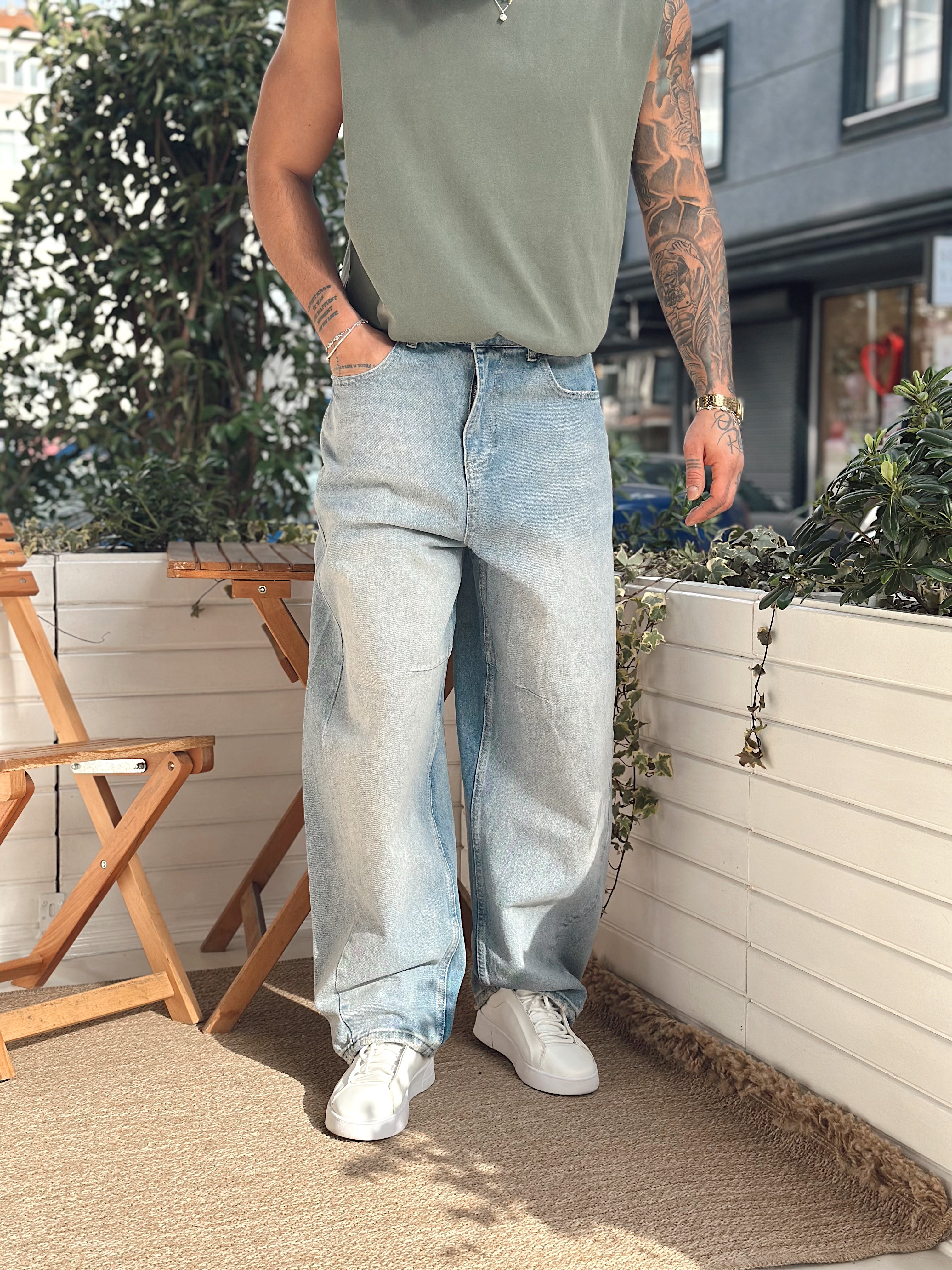 MP2664 - Ekstra Bol Kalıp Baggy Kot Pantolon açık