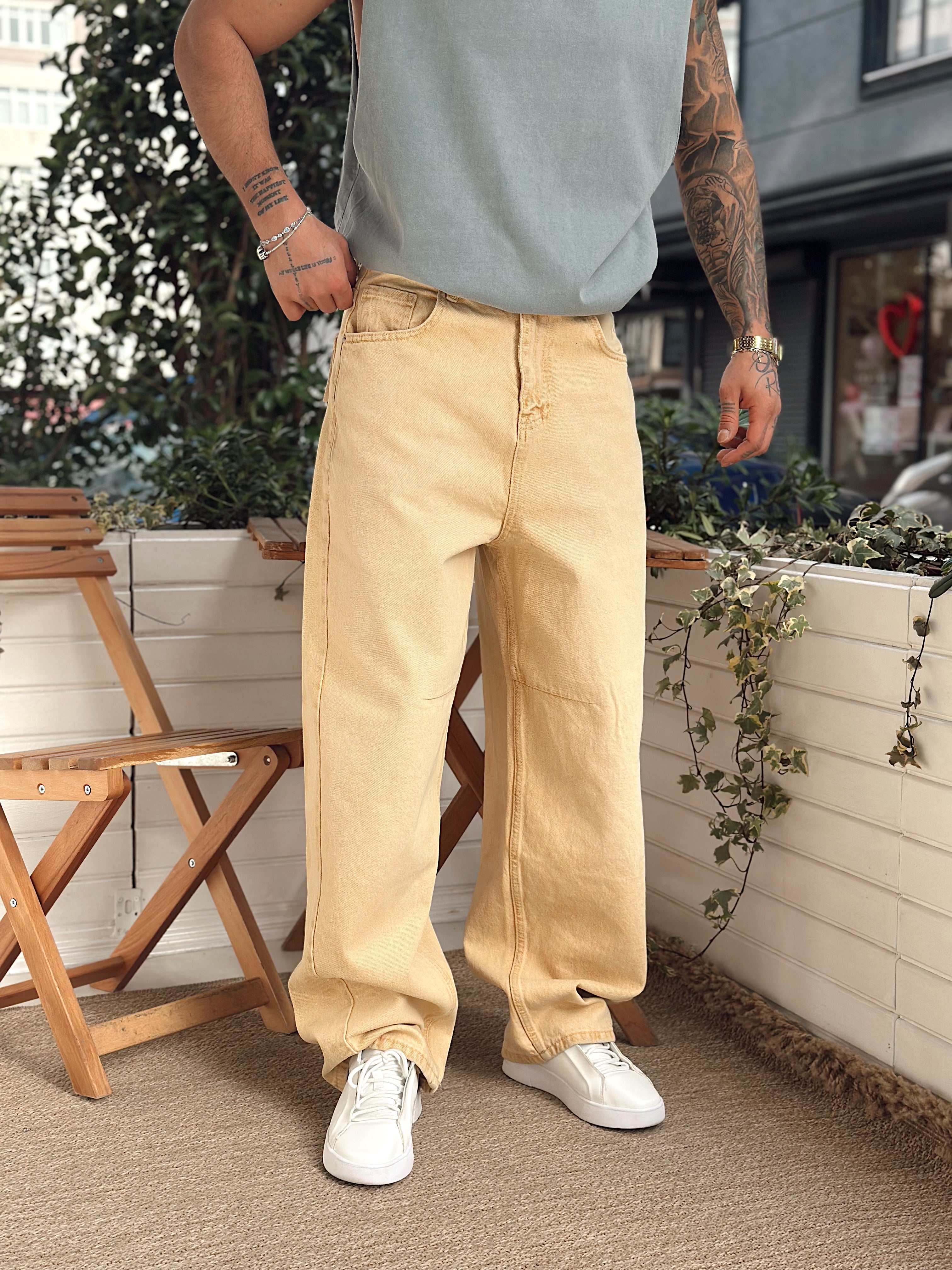 MP2663 - Ekstra Bol Kalıp Baggy Kot Pantolon sarı